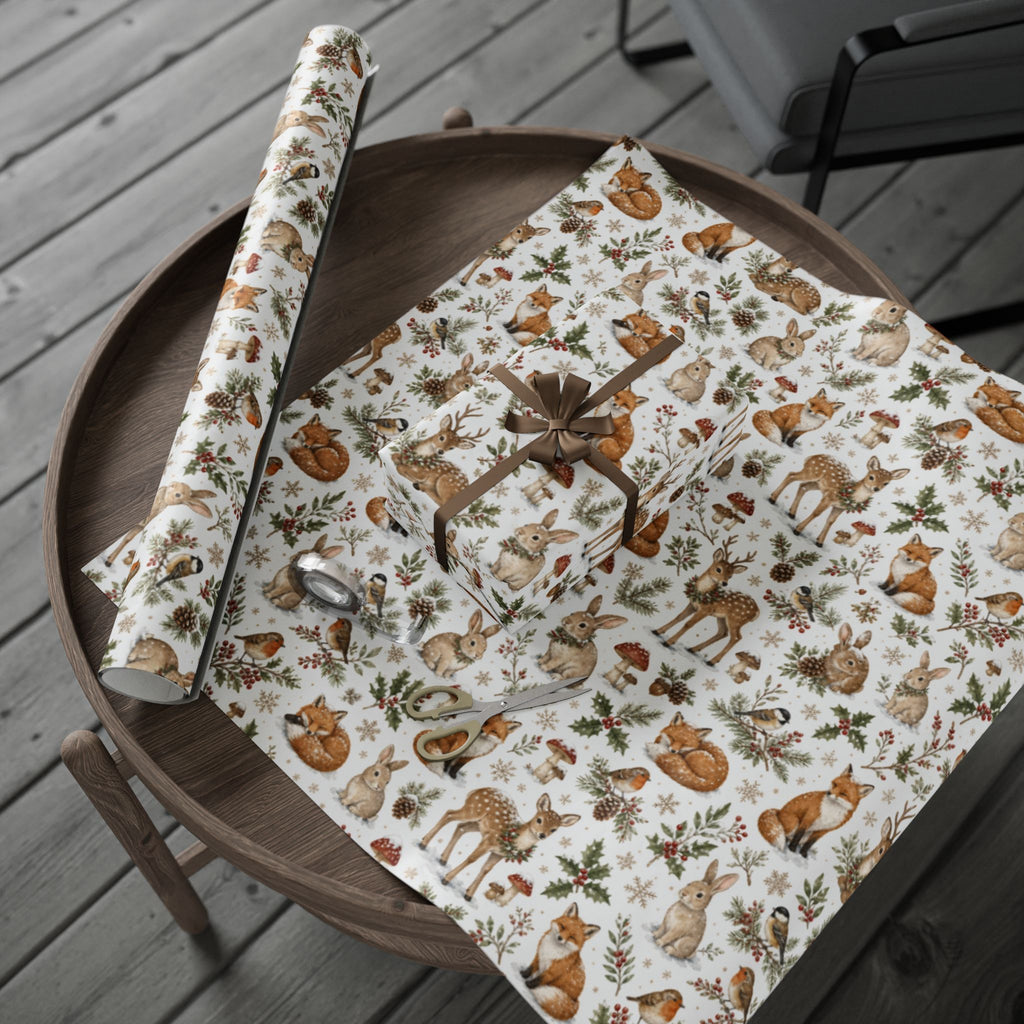 Woodland Deer and Pinecones Wrapping Paper | Holiday Gift Wrap Roll