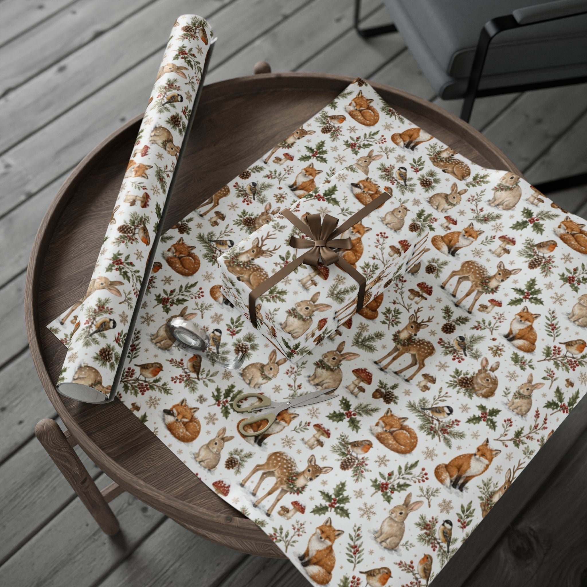 Woodland Deer and Pinecones Wrapping Paper | Holiday Gift Wrap Roll