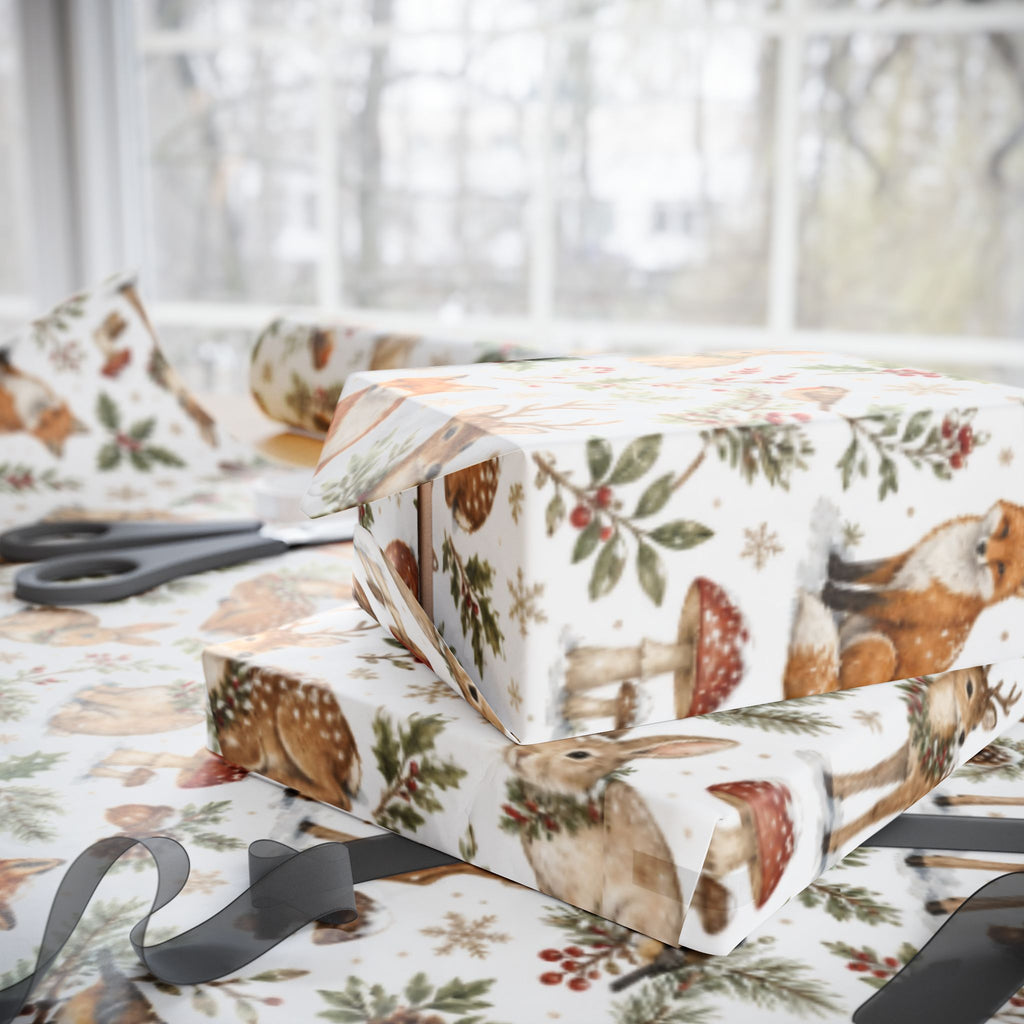 Woodland Deer and Pinecones Wrapping Paper | Holiday Gift Wrap Roll