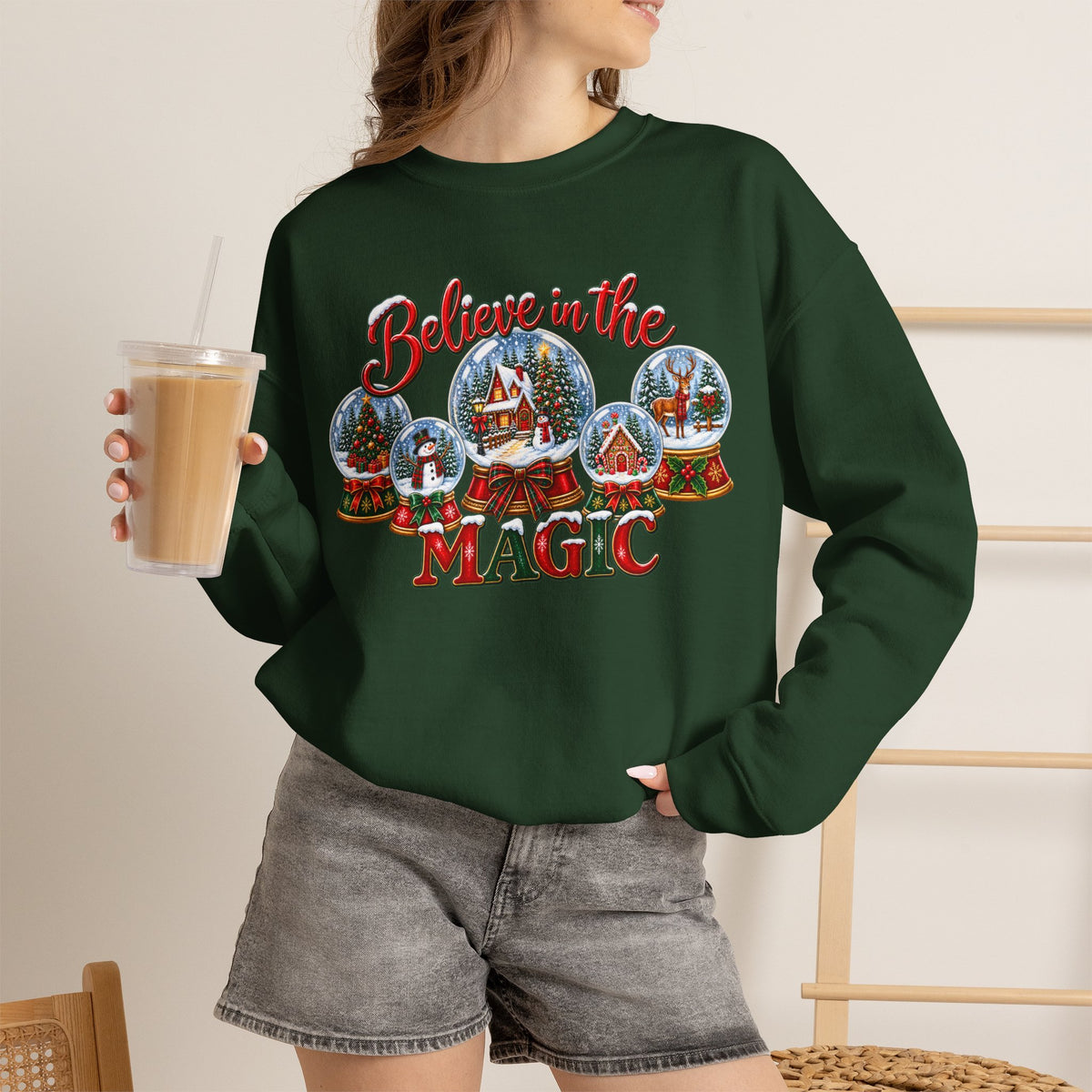 Believe in the Magic Sweatshirt, Christmas Snow Globe Sweatshirt, Retro Christmas Shirt, Winter Holiday Sweatshirt, Christmas Village Tee