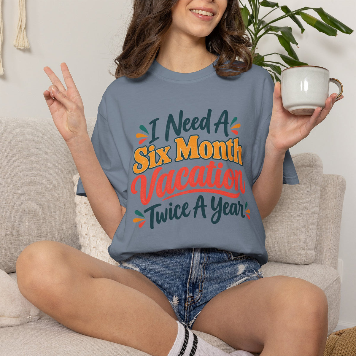 I Need A Six Month Vacation Twice   Funny Sarcastic T-Shirt, Retro Groovy Quote Tee, Humor Vacation Shirt, Gift for Coworker Mom