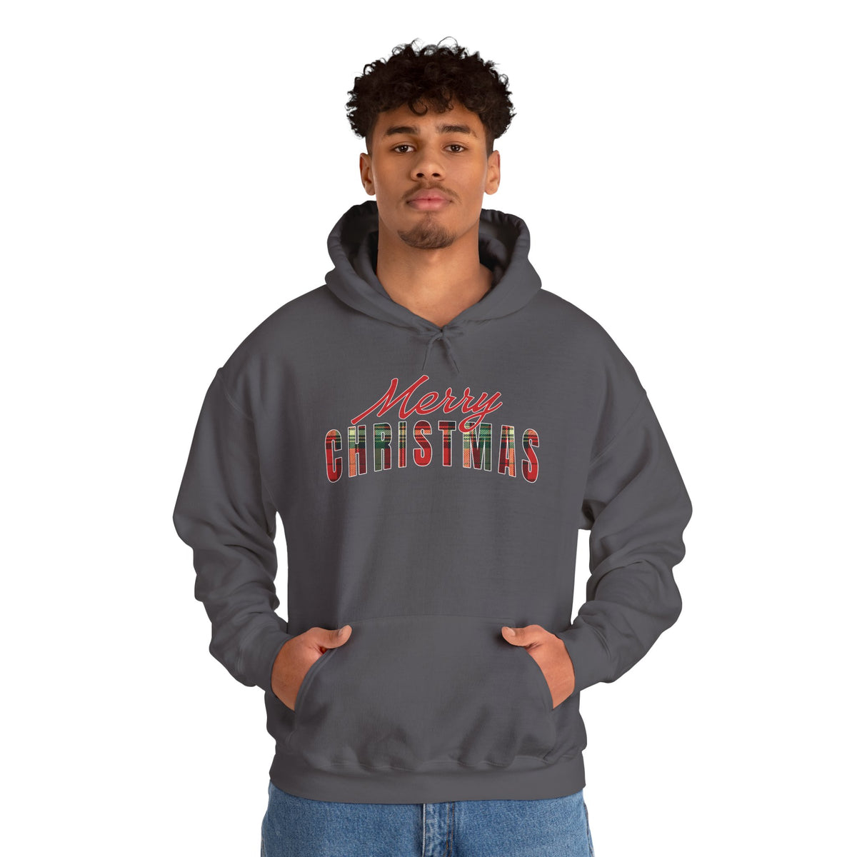 Merry Christmas Hoodie, Plaid Christmas Sweatshirt, Buffalo Plaid Holiday Hoodie, Cozy Xmas Pullover Hoodie, Women's Christmas Gift for Her