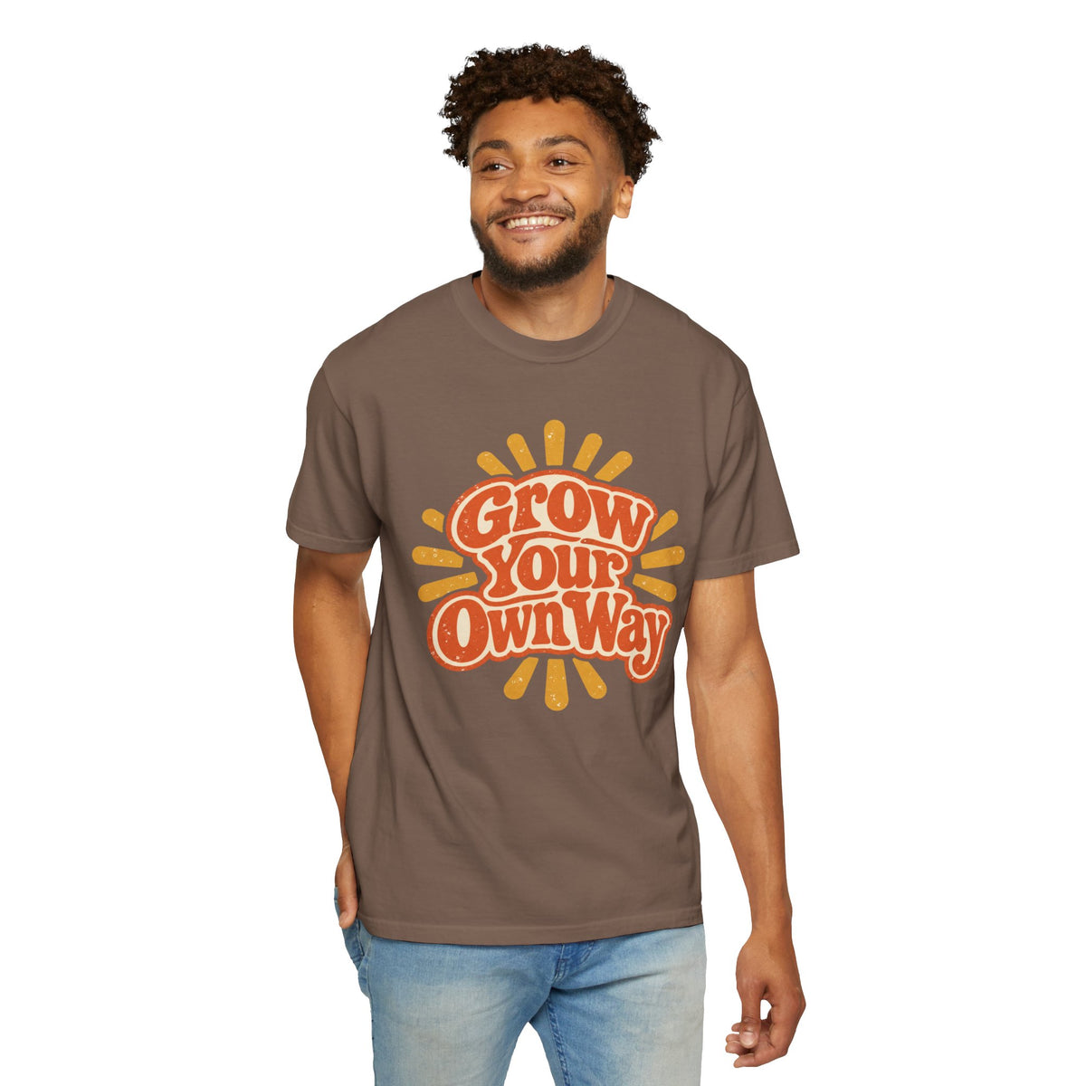 Comfort Color Grow Your Own Way Shirt, Retro Sunburst Graphic Tee, Boho Motivational T-Shirt, Positive Vibes Gift for Her, Inspirational