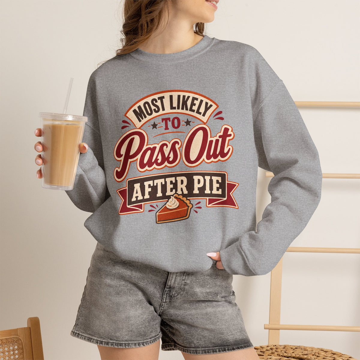 Most Likely To Pass Out After Pie Sweatshirt, Funny Thanksgiving Shirt, Family Matching Turkey Day Sweater, Thankful Pumpkin Pie Sweatshirt