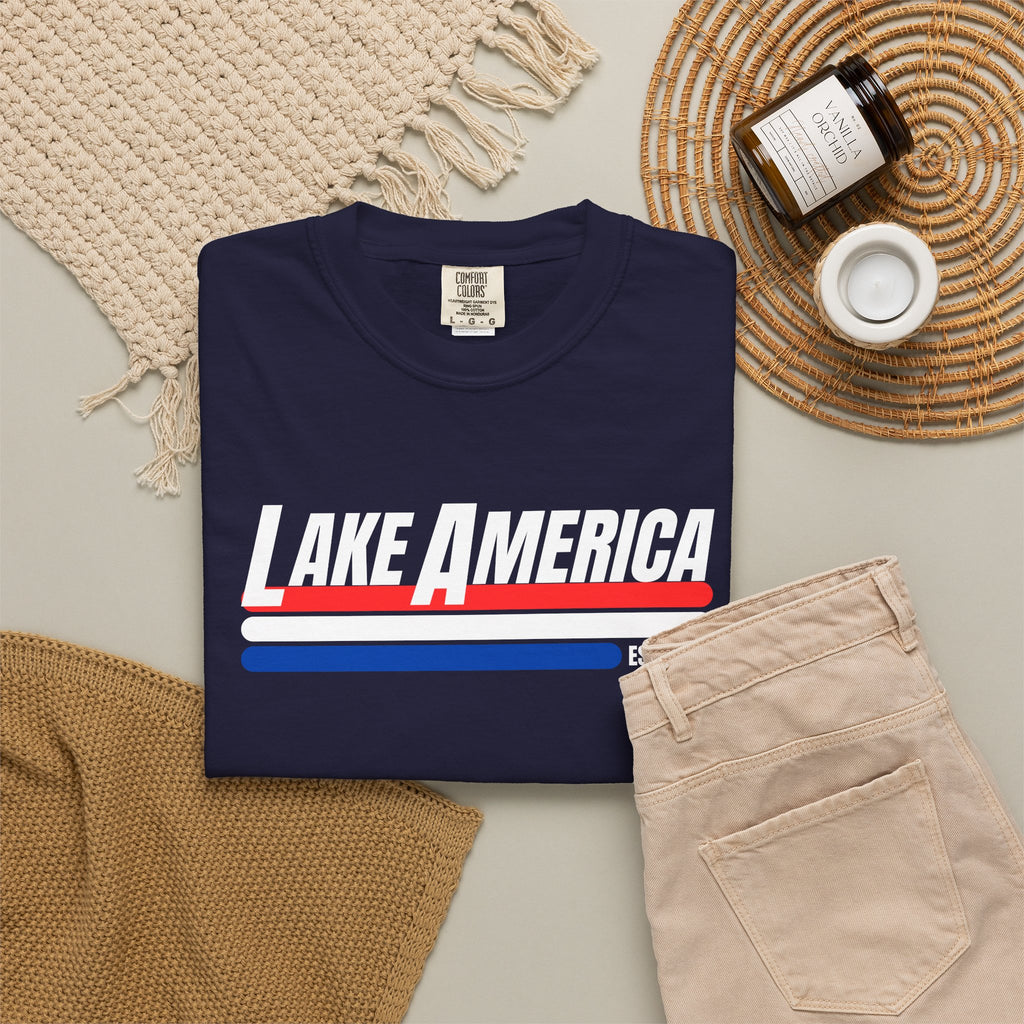Lake America Shirt, Patriotic Lake Life Tee, 4th of July Shirt, American Flag Lake Shirt, Summer Lake Tee, Boating Shirt, Unisex T-Shirt