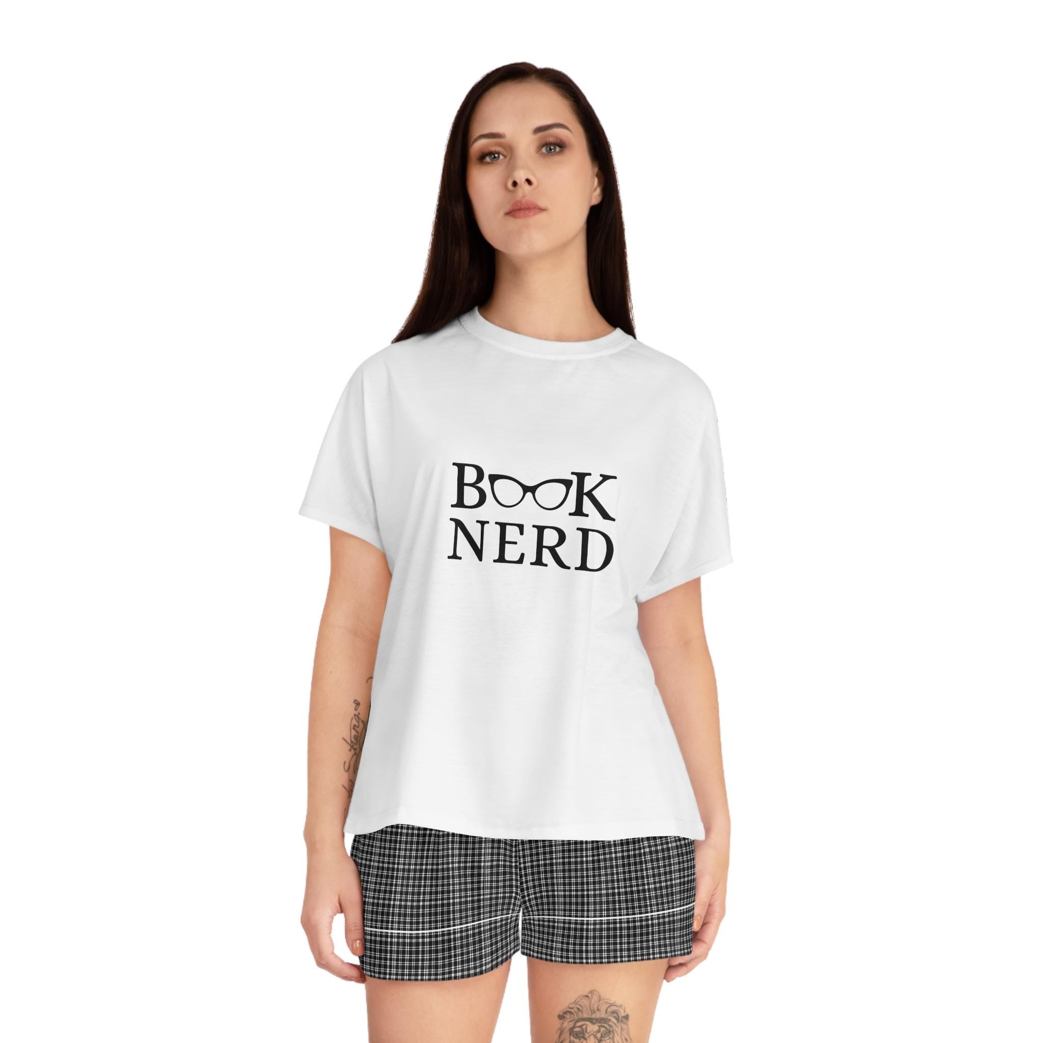 Book Nerd Black and White Plaid Pajama Set, Black and White Summer Pajama Set, Women Girl Pajama for Summer, Women Gift for a Book Lover