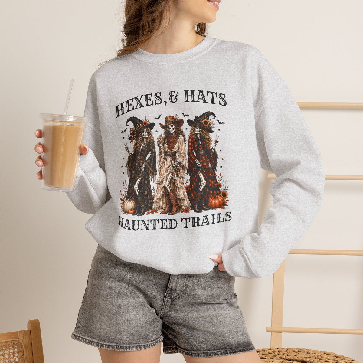Hexes & Hats Haunted Trails Sweatshirt, Western Halloween Crewneck, Cowgirl Witch Sweater, Spooky Cowgirl Fall Shirt, Rodeo Halloween Gift