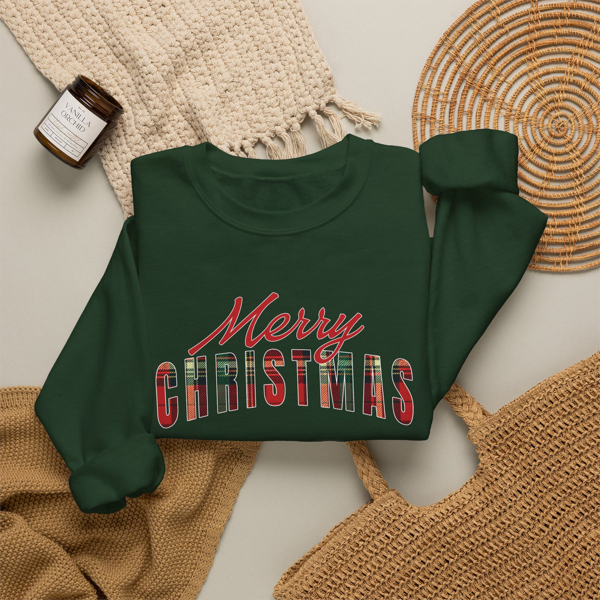 Merry Christmas Sweatshirt, Plaid Christmas Sweater, Buffalo Plaid Holiday Crewneck, Cozy Xmas Shirt, Women's Christmas Gift