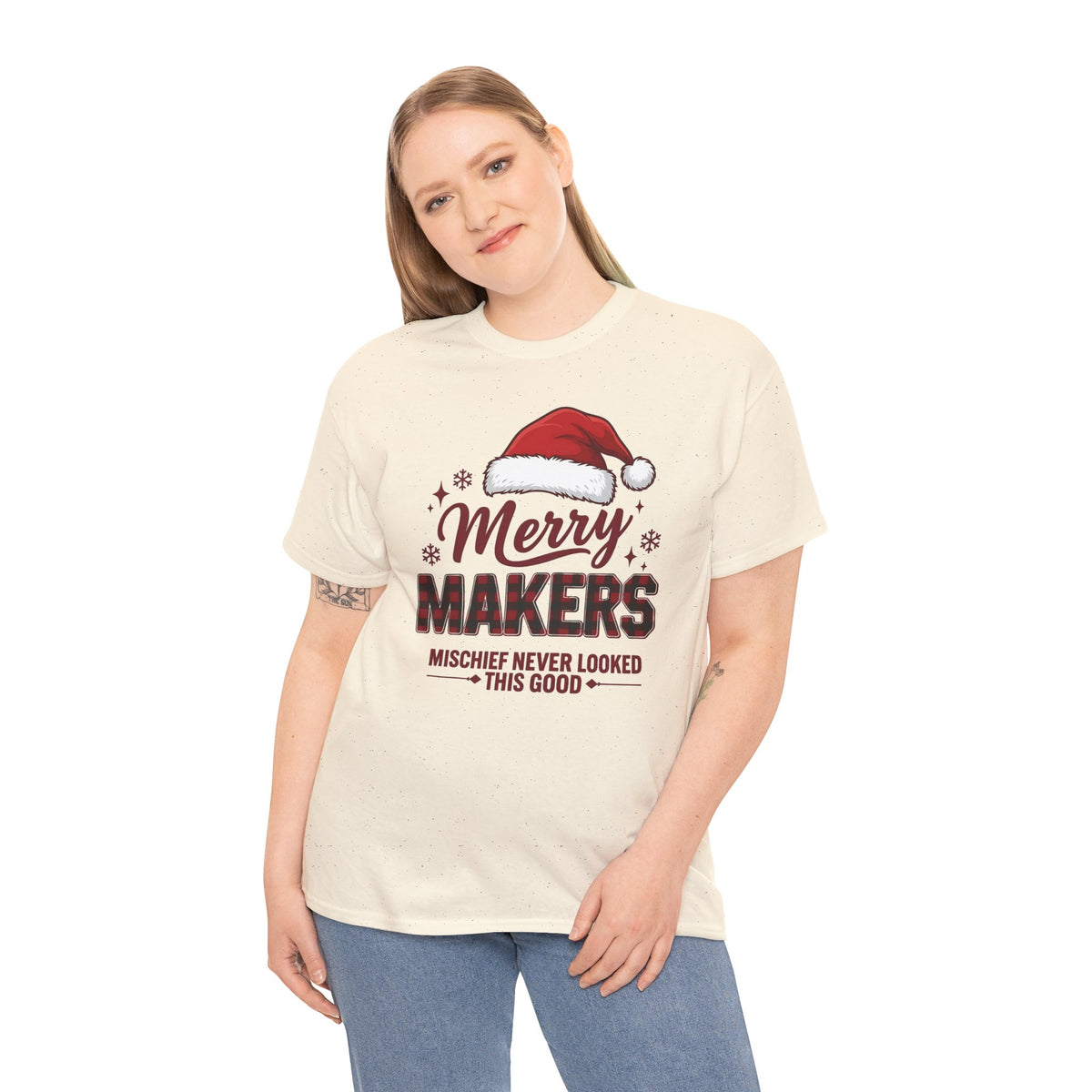 Merry Makers Christmas Shirt | Mischief Never Looked This Good | Santa Hat Tee | Funny Holiday T-Shirt | Cute Xmas Gift Tee