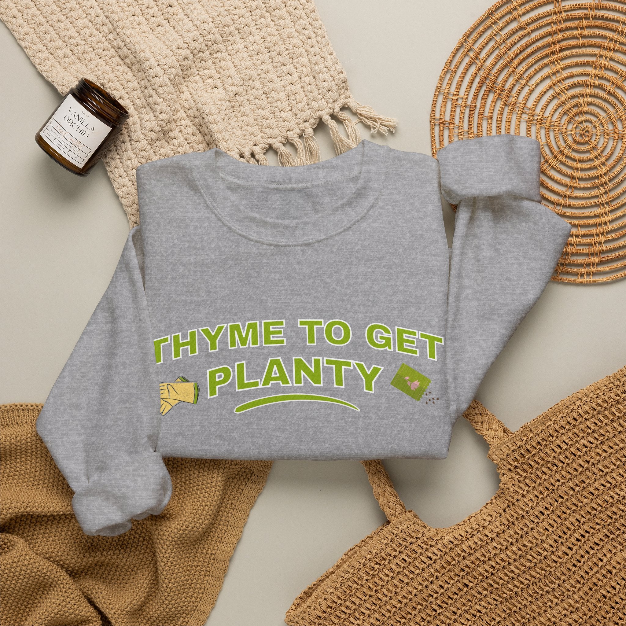 Thyme To Get Planty Sweatshirt, Funny Herb Pun Crewneck, Plant Lover Gift, Gardening Sweatshirt, Green Thumb Shirt, Sand Unisex Sweatshir