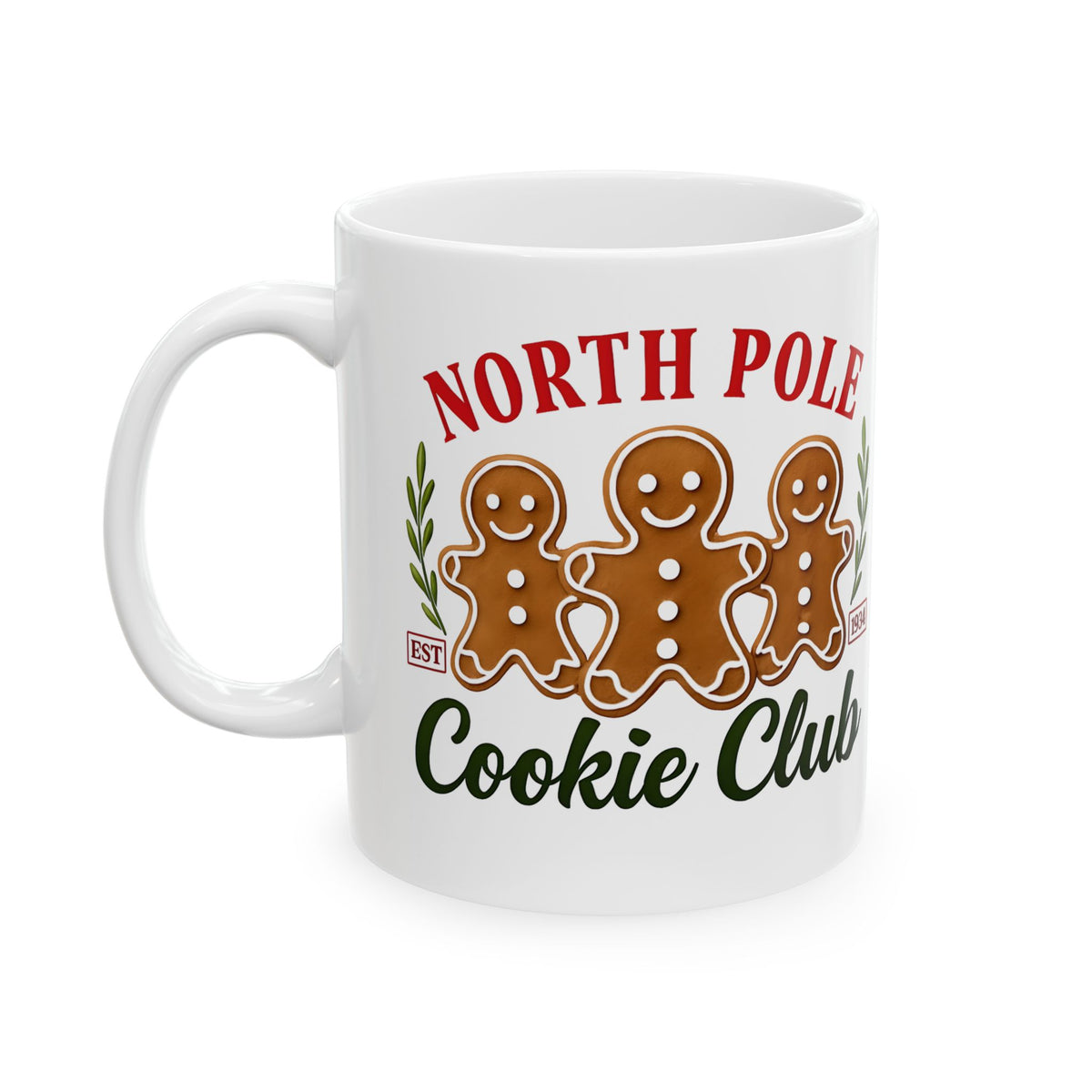 North Pole Cookie Club Ceramic Mug, Christmas Gift, Holiday Decor, Coffee Cup, Gingerbread Lover's Mug