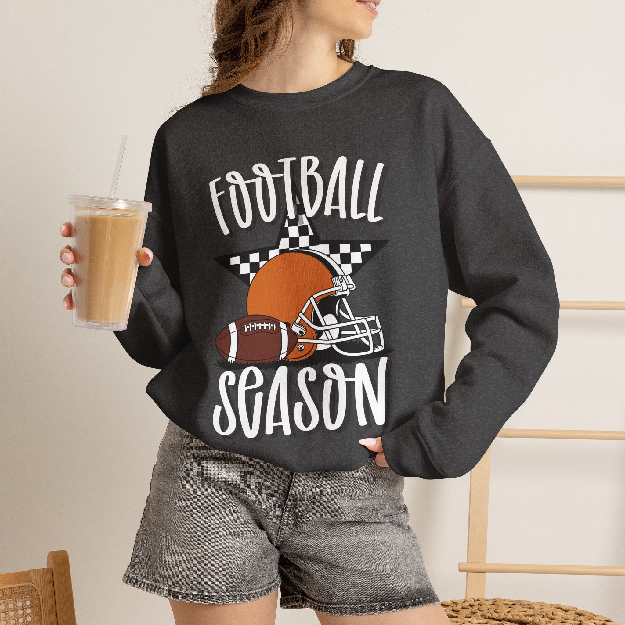 Football Season Sweatshirt, Football Helmet Shirt, Game Day Sweatshirt, Football Mom Shirt, Checkered Star Football Tee, Fall Sports Gift