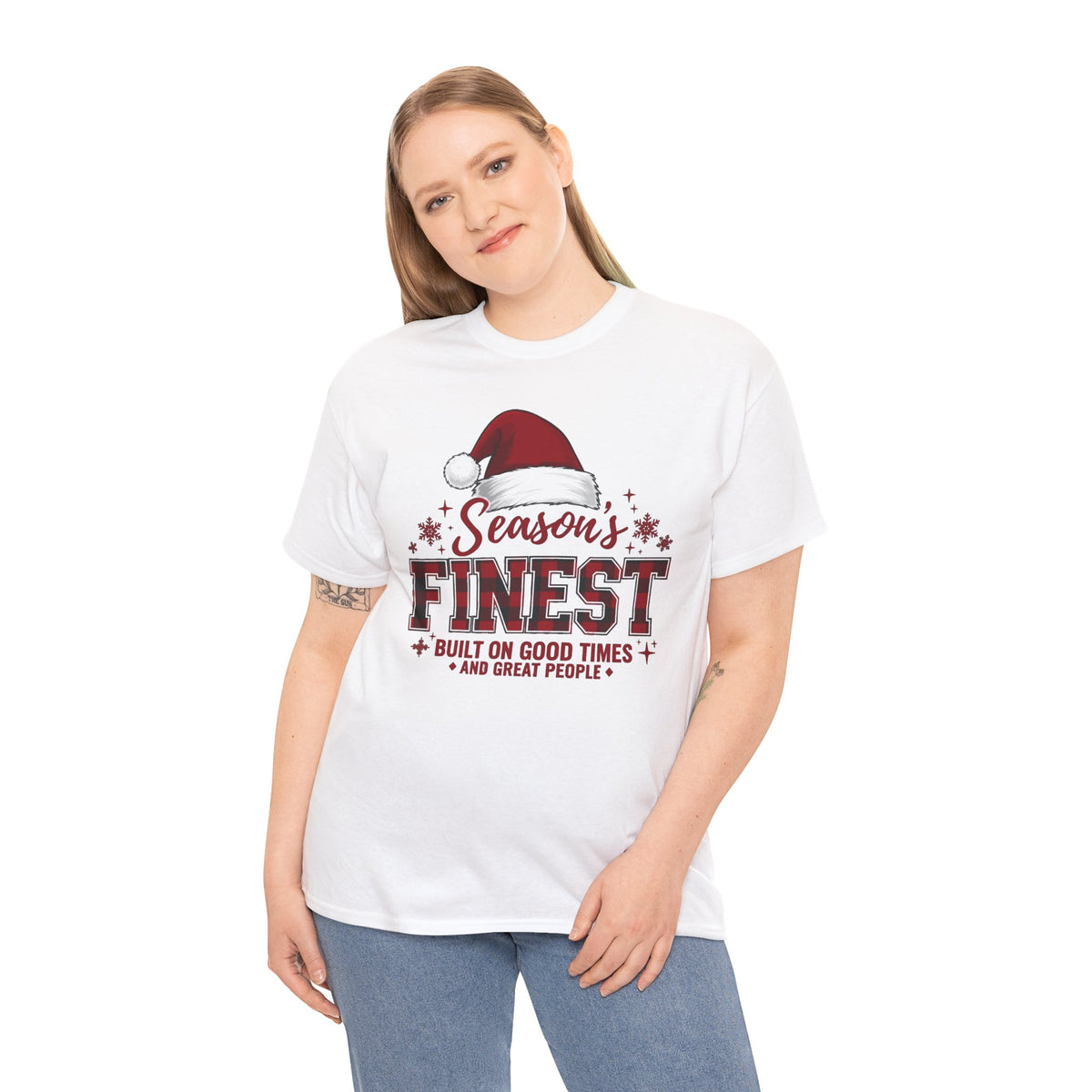 Season's Finest Christmas Shirt | Built On Good Times And Great People | Santa Hat Tee | Cute Holiday T-Shirt | Xmas Family Gift Tee