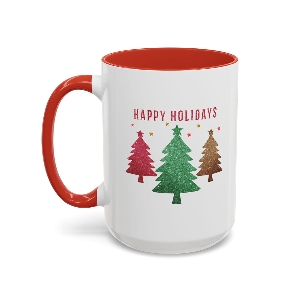 Happy Holidays Christmas Trees Mug | Accent Coffee Mug 11oz 15oz, Gift, Work Mug, Holiday Gathering
