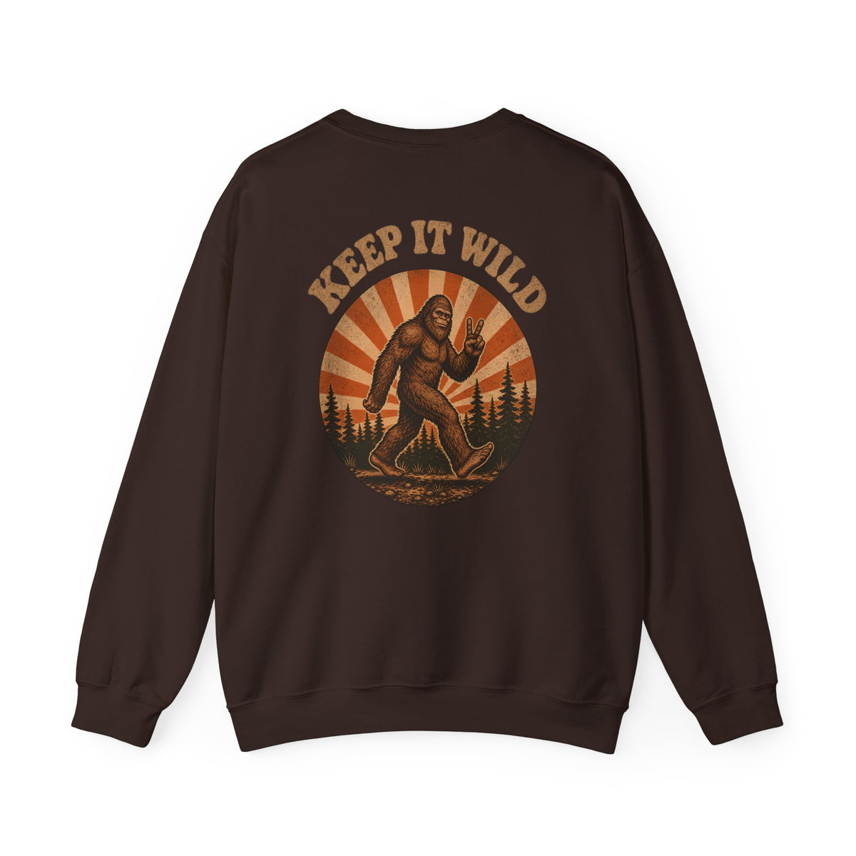 Keep It Wild Bigfoot Sweatshirt, Retro Sasquatch Sunset Graphic Tee, Outdoor Camping Nature Lover Gift, Unisex Crewneck Pullover