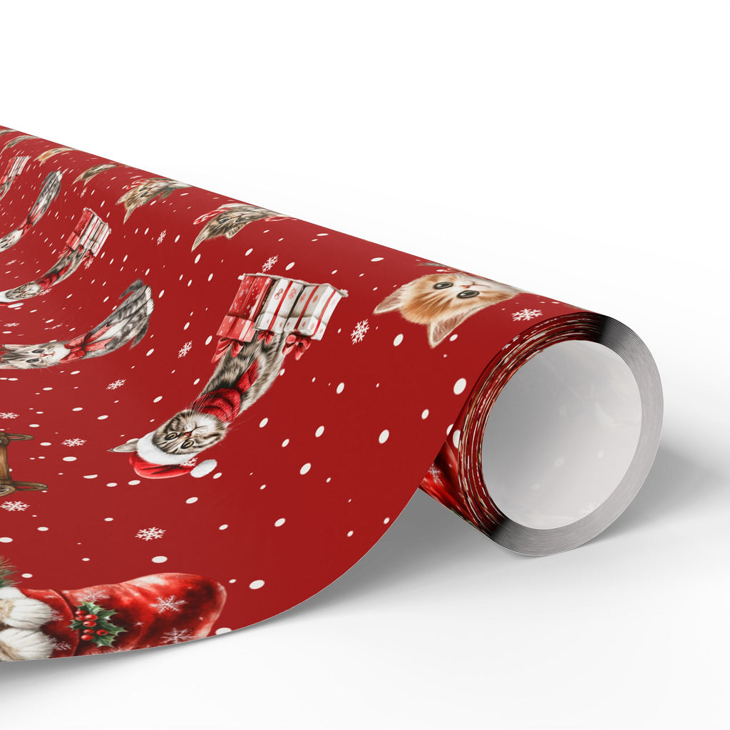 Christmas Cat Wrapping Paper, Red Kitten Gift Wrap, Cute Cat Lover Holiday Wrap, Vintage Christmas Kitty Wrapping Paper