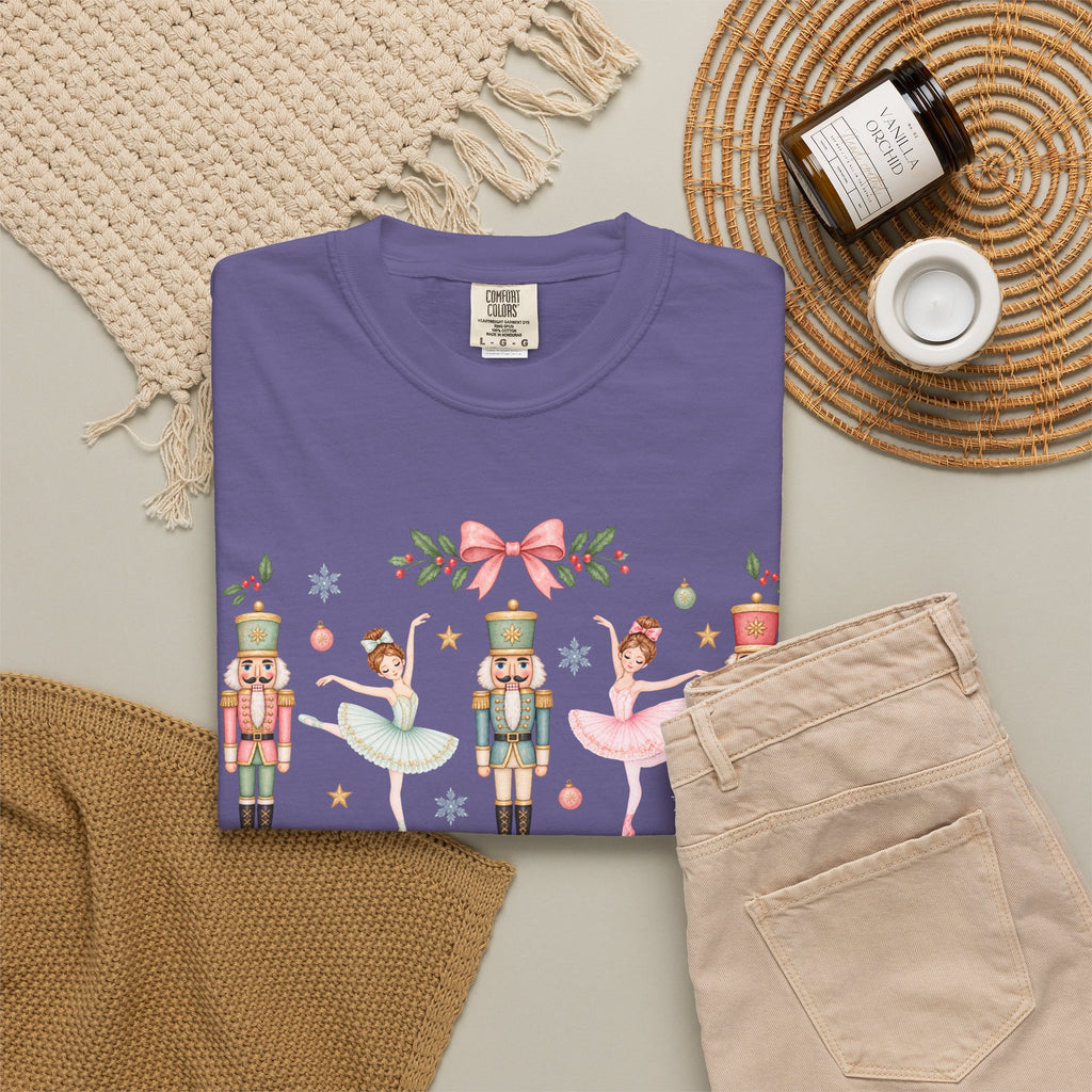 Comfort Colors Pastel Nutcracker Ballerina Christmas T- Shirt, Pink Nutcracker Crewneck, Cute Holiday Shirt, Girly Christmas Gift for Her
