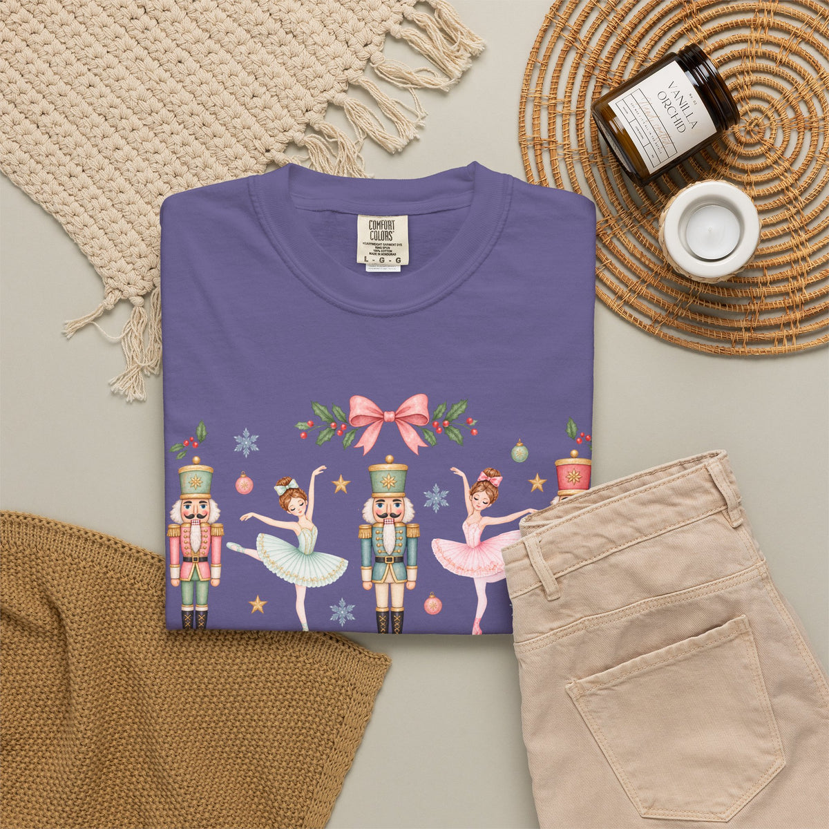 Comfort Colors Pastel Nutcracker Ballerina Christmas T- Shirt, Pink Nutcracker Crewneck, Cute Holiday Shirt, Girly Christmas Gift for Her