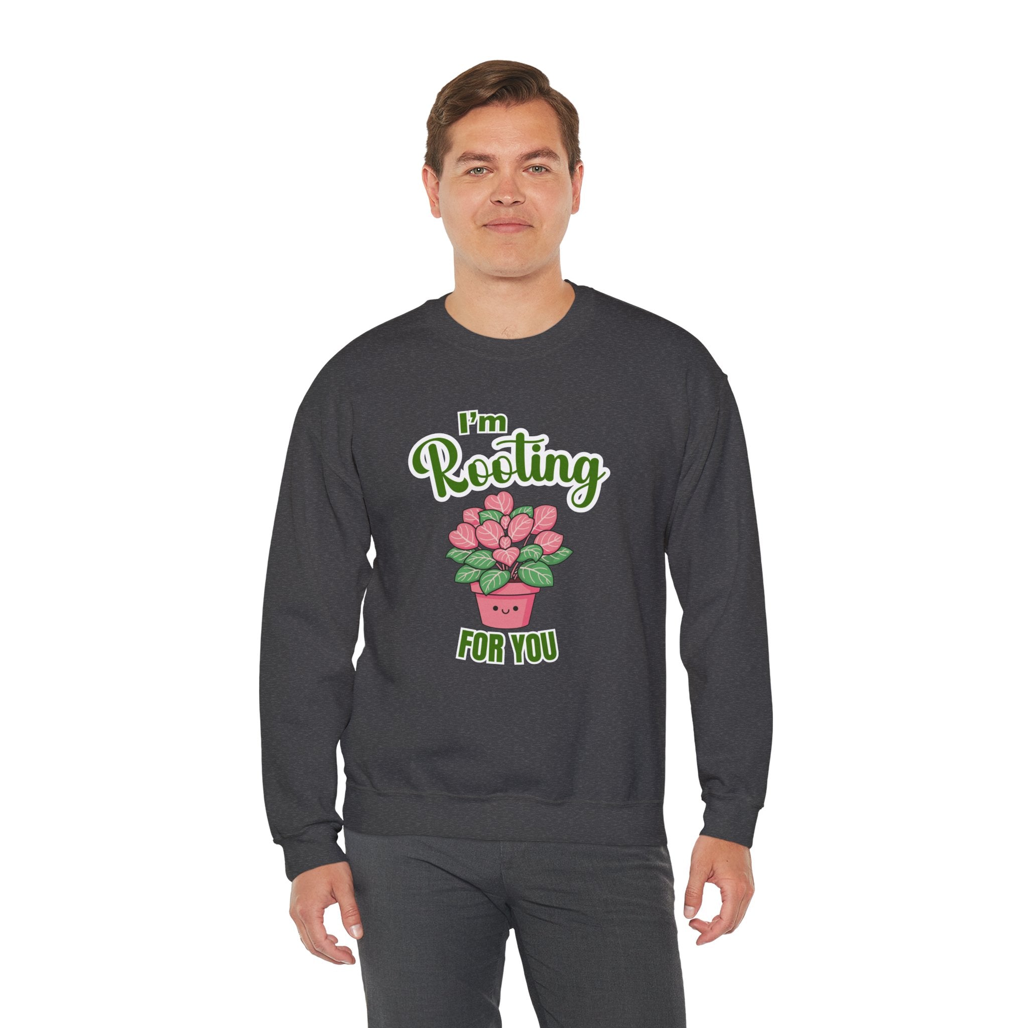 I'm Rooting For You Sweatshirt, Cute Plant Pun Crewneck, Encouragement Gift, Pink Heart Flower Shirt, Plant Lover Gift, Sand Sweatshirt