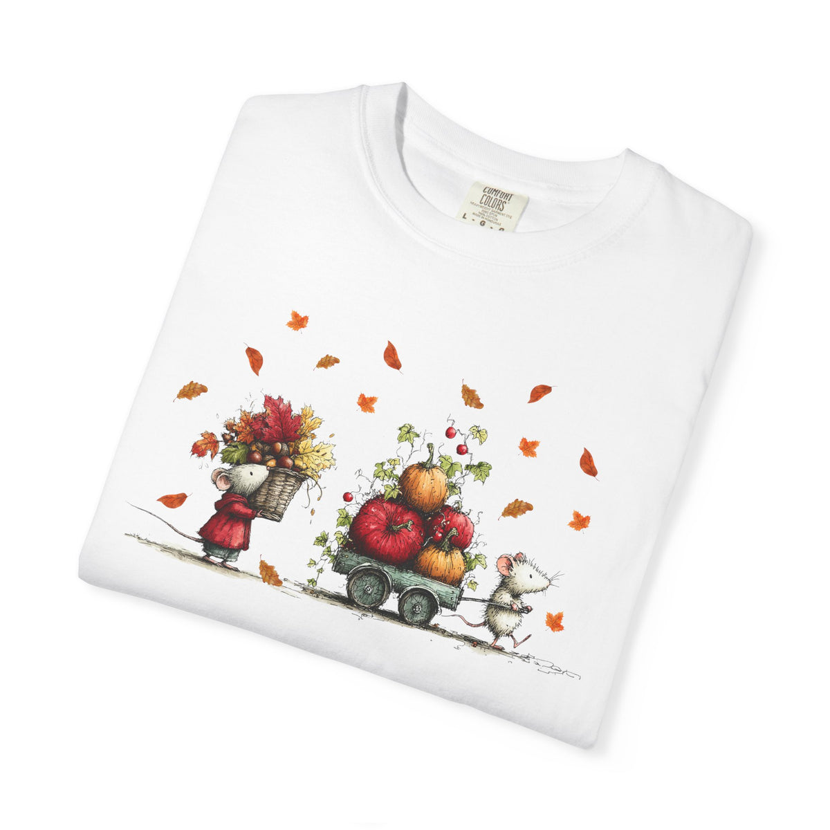Comfort Color Fall Pumpkin Wagon Autumn Harvest T-Shirt, Thanksgiving Fall Leaves Shirt, Watercolor Pumpkin Apple Cart, Gift for Fall Lovers