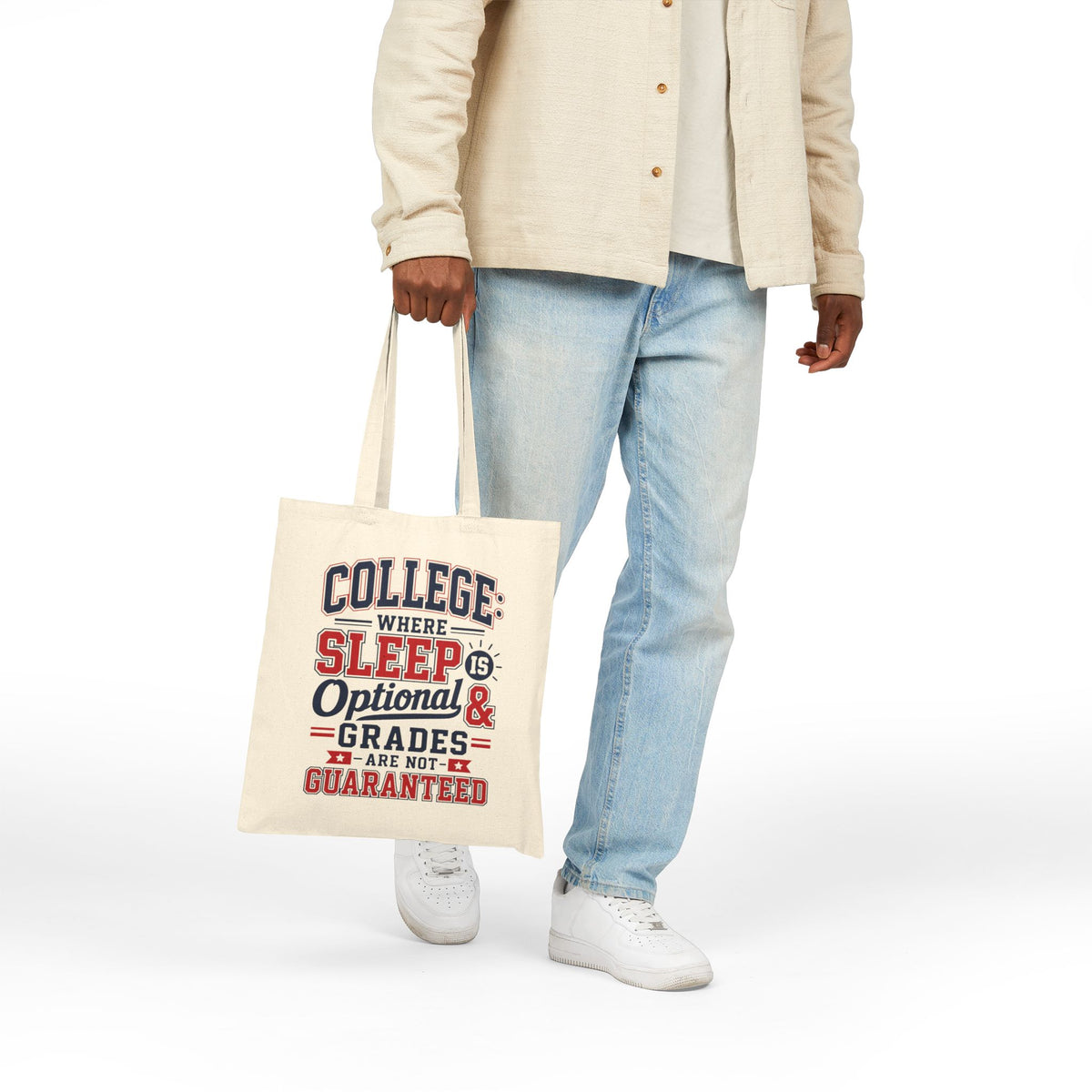 College Tote Bag, Funny Sleep Optional Grades Not Guaranteed, Canvas Tote for Students, College Humor Gift, Dorm Bag for Him Her