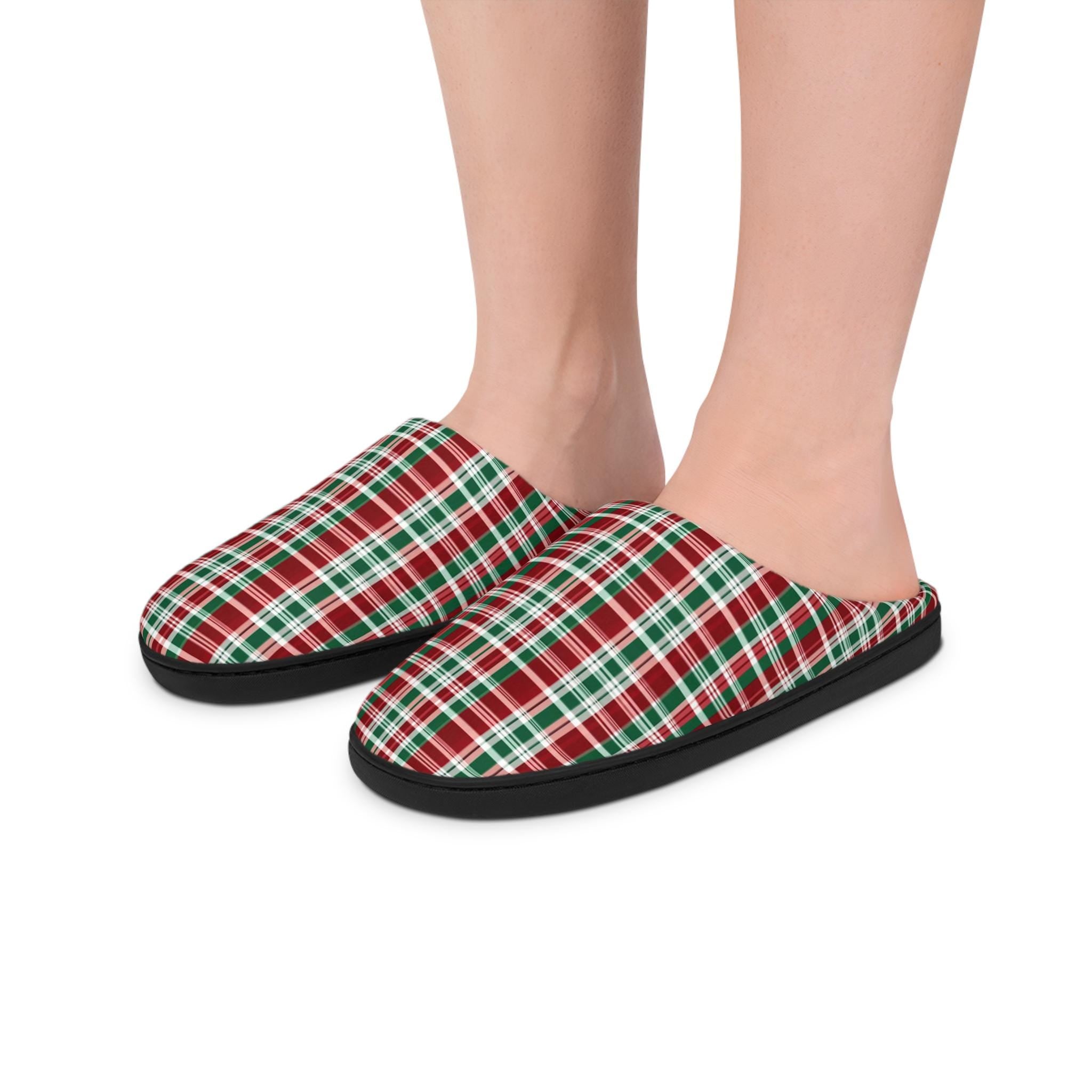 Women's Flannel Plaid Slippers, Soft Indoor Shoes