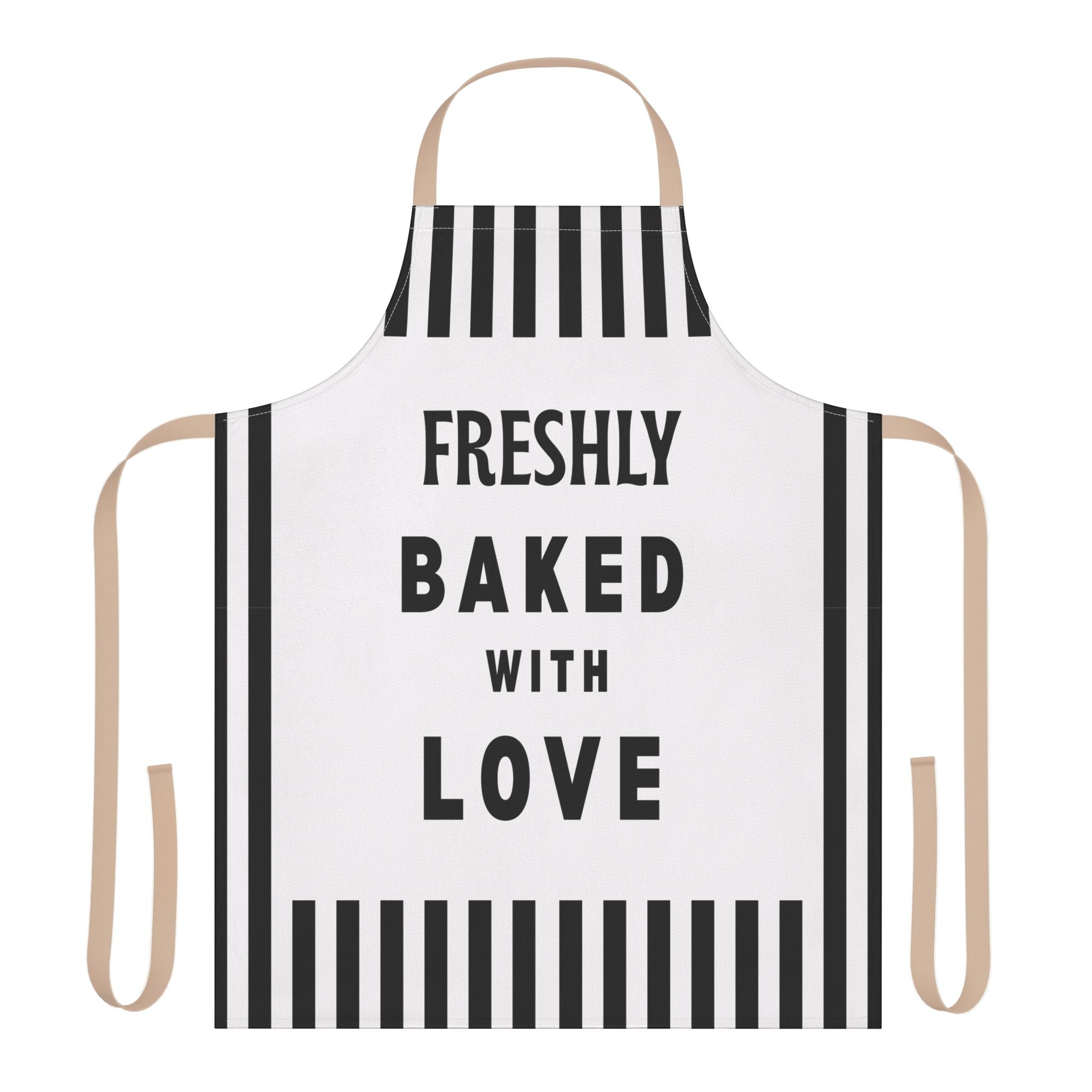 Freshly Baked With Love Apron, Black White Striped Kitchen Apron, Baker Gift, Cooking Apron, Funny Baking Apron, Chef Apron, Gift For Baker