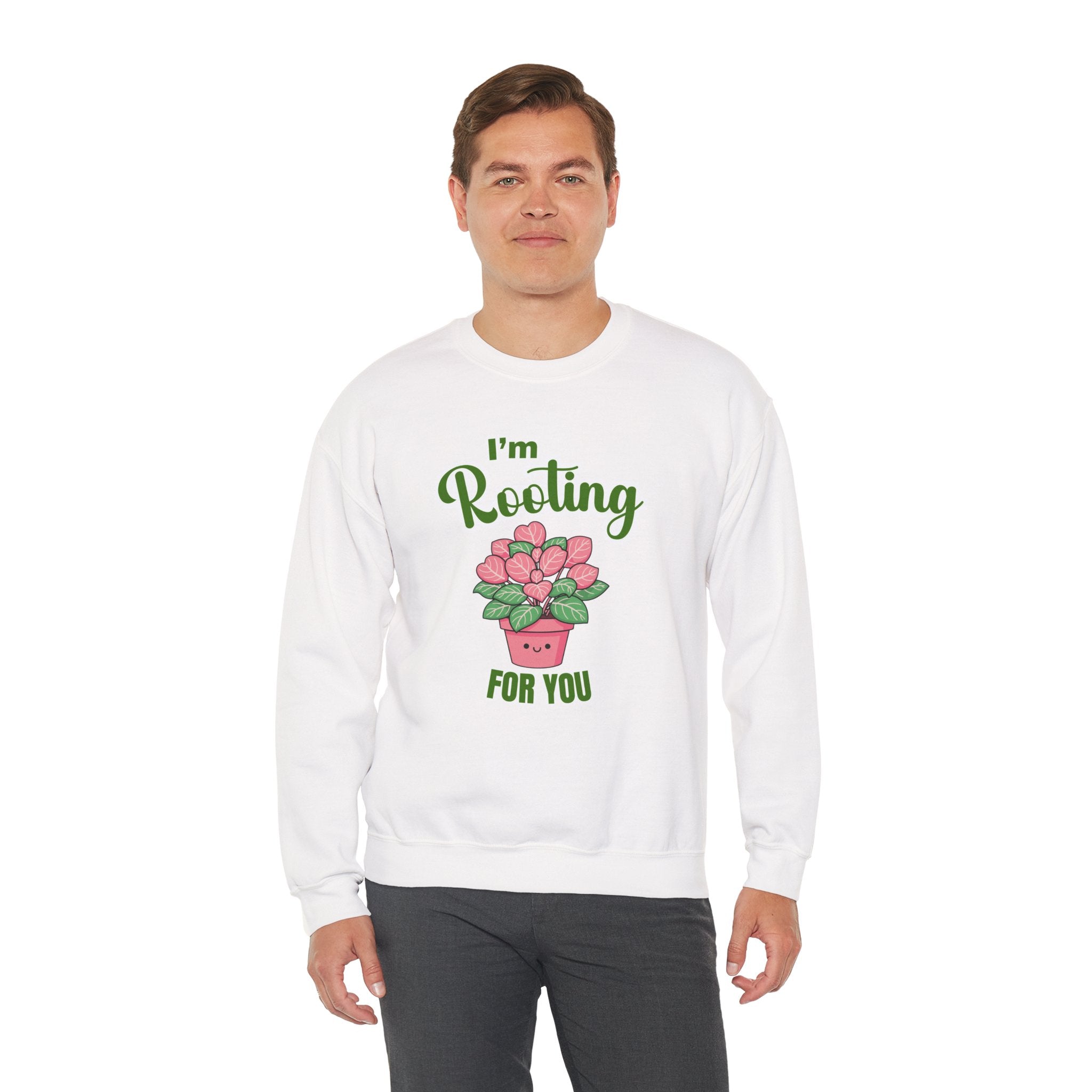 I'm Rooting For You Sweatshirt, Cute Plant Pun Crewneck, Encouragement Gift, Pink Heart Flower Shirt, Plant Lover Gift, Sand Sweatshirt