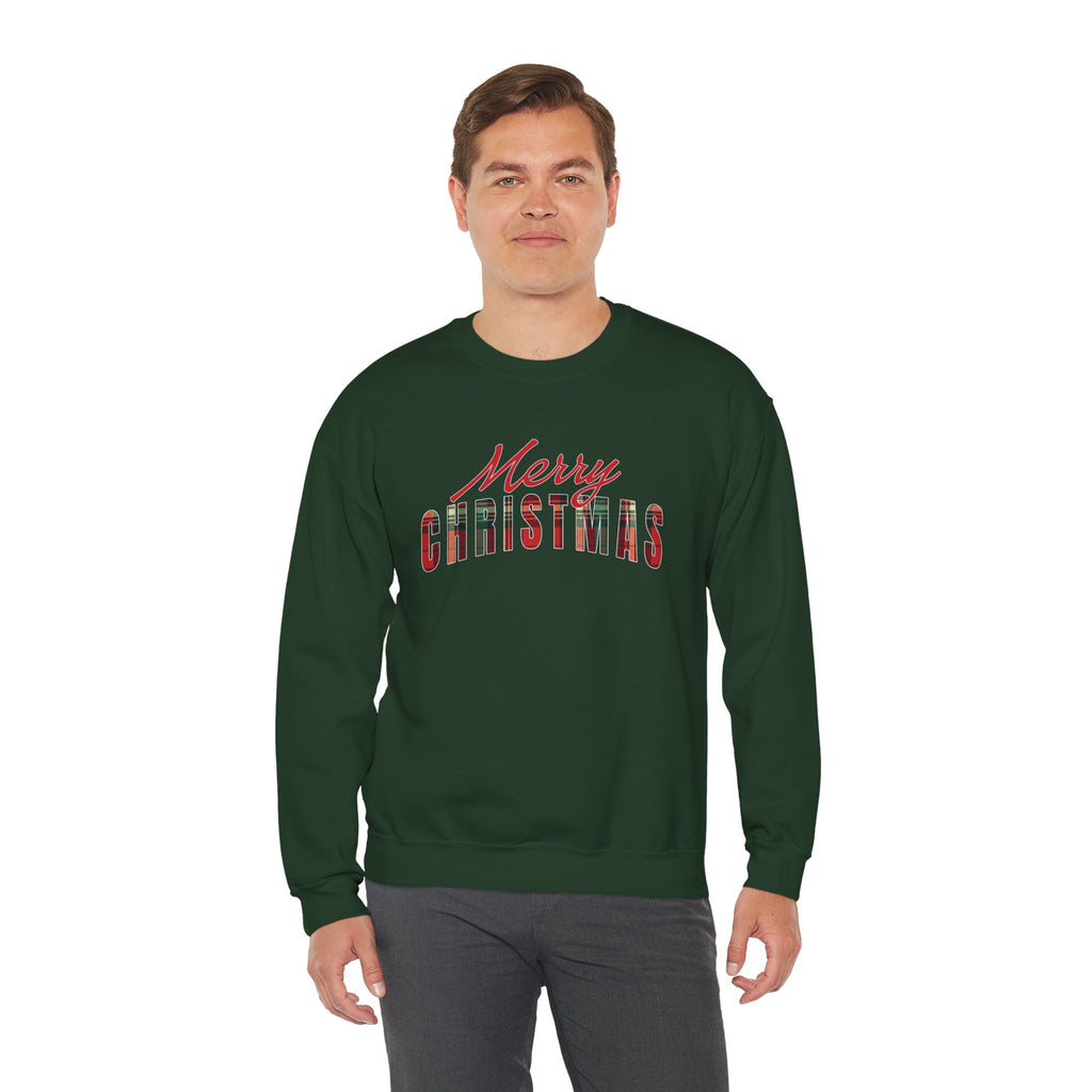 Merry Christmas Sweatshirt, Plaid Christmas Sweater, Buffalo Plaid Holiday Crewneck, Cozy Xmas Shirt, Women's Christmas Gift