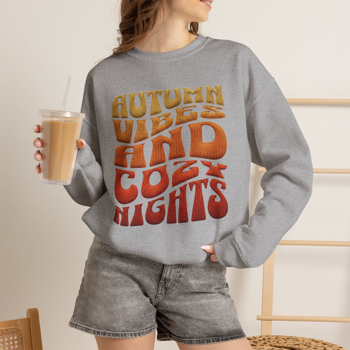 Autumn Vibes And Cozy Nights Sweatshirt, Retro Wavy Text Fall Crewneck, Groovy Autumn Sweater, Fall Vibes Shirt, Cozy Season Pullover Gift