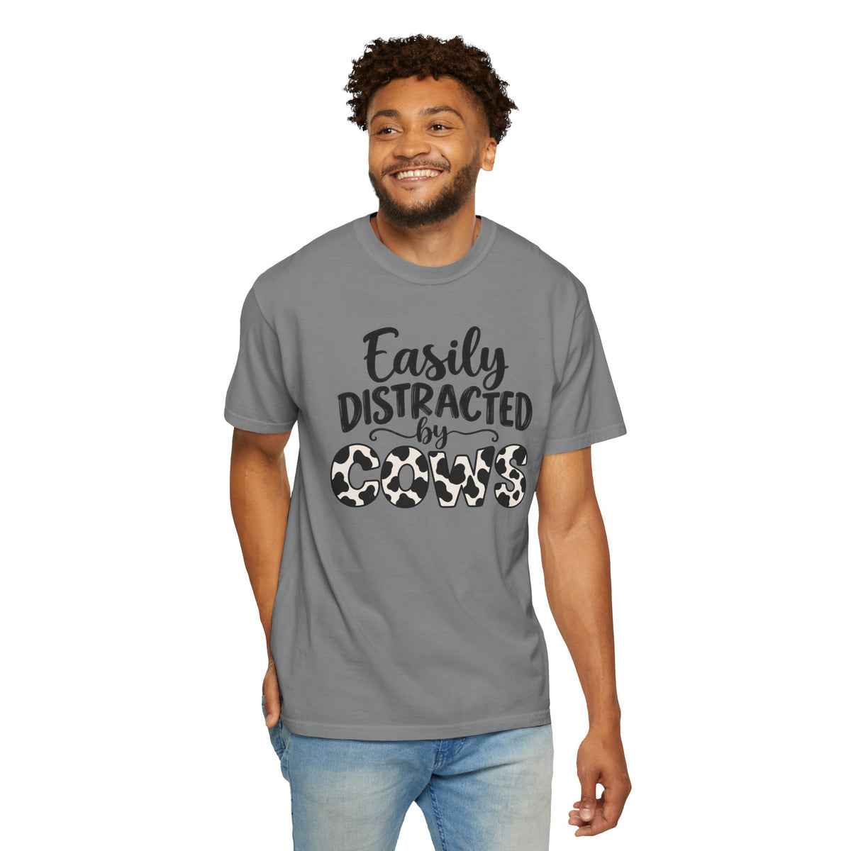 Comfort Color Easily Distracted By Cows T-Shirt, Cow Print Crewneck, Funny Farm Shirt, Cow Lover Gift, Farm Life Top, Country Girl