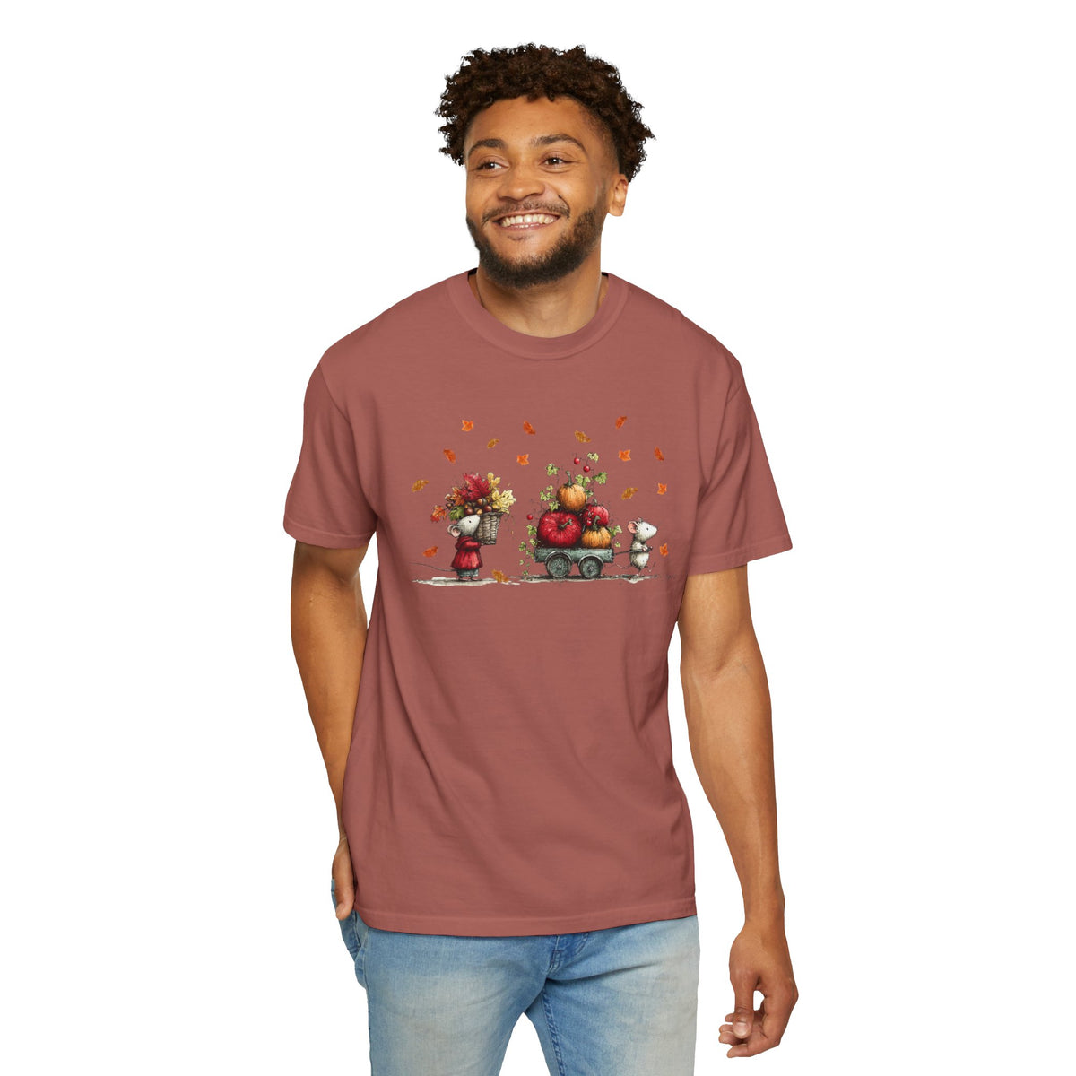 Comfort Color Fall Pumpkin Wagon Autumn Harvest T-Shirt, Thanksgiving Fall Leaves Shirt, Watercolor Pumpkin Apple Cart, Gift for Fall Lovers