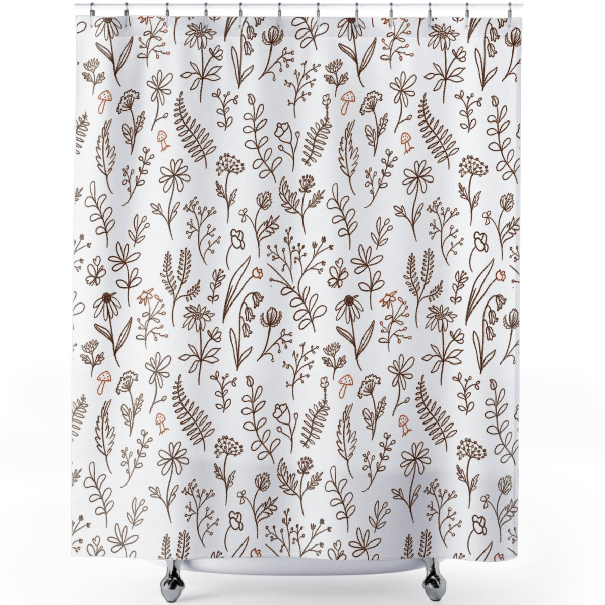 Neutral Wildflower Shower Curtain, Boho Botanical Bathroom Decor, Tan Beige Floral Print, Farmhouse Bath Curtain, Minimalist Nature Decor