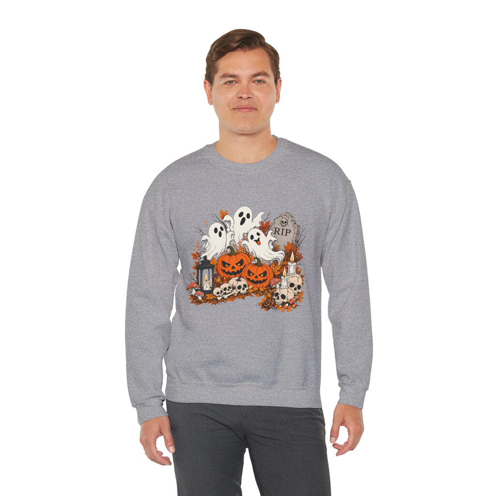 Halloween Ghost Pumpkin Sweatshirt, Spooky Graveyard Skull Crewneck, RIP Tombstone Ghost Sweater, Fall Halloween Shirt, Cute Ghost Gift