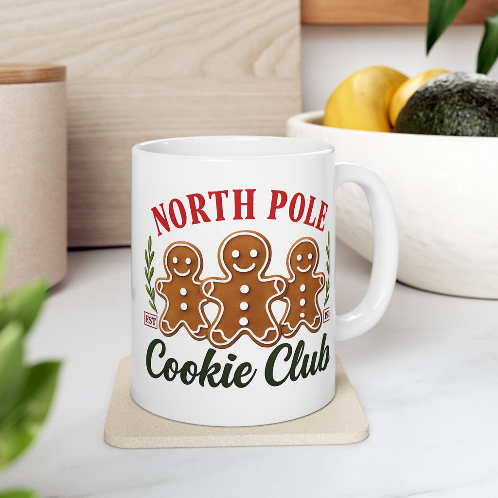 North Pole Cookie Club Ceramic Mug, Christmas Gift, Holiday Decor, Coffee Cup, Gingerbread Lover's Mug