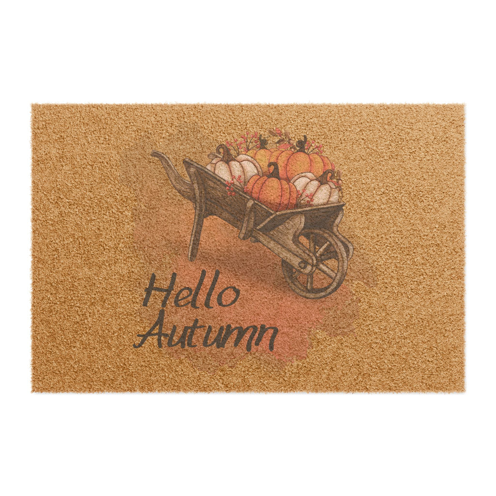Hello Autumn Wheelbarrow Doormat — Fall Pumpkin Welcome Mat