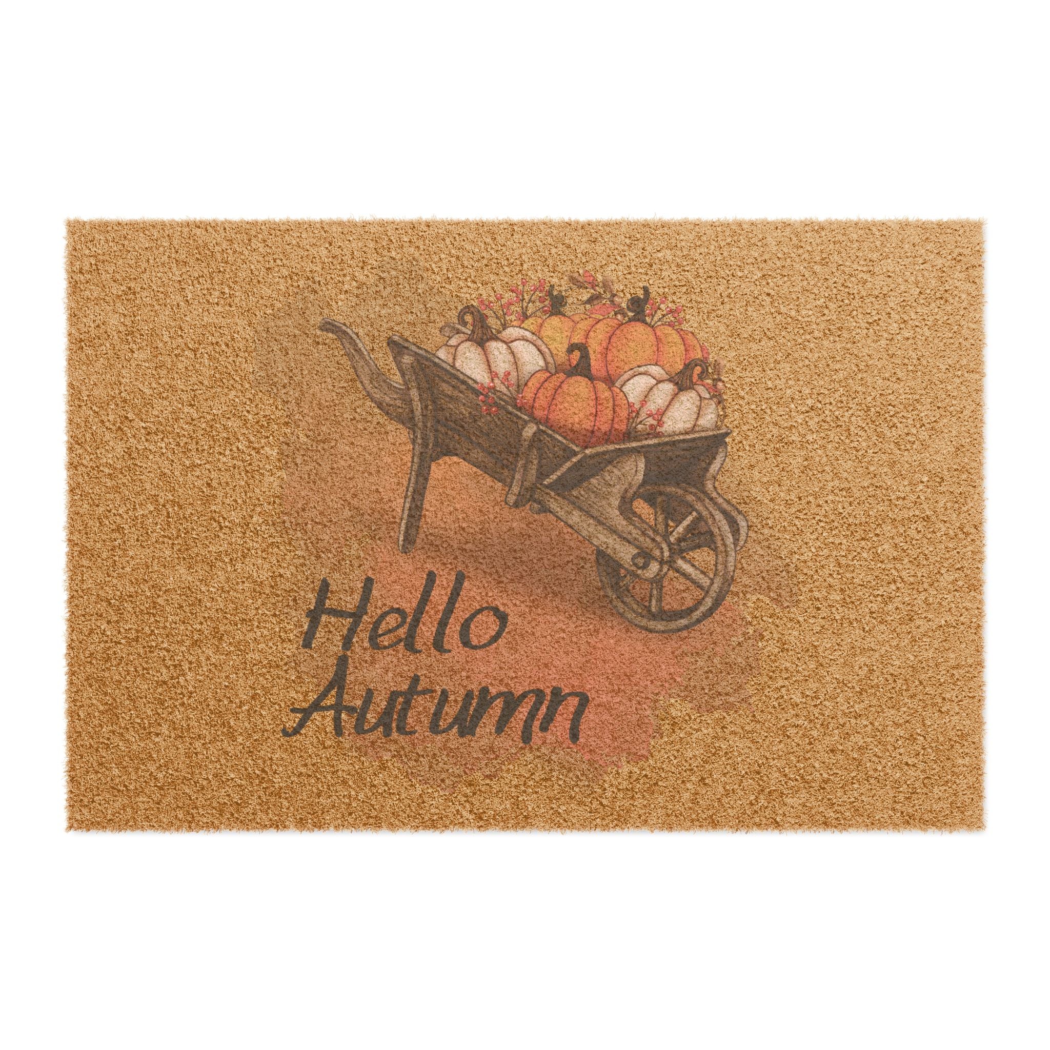 Hello Autumn Wheelbarrow Doormat — Fall Pumpkin Welcome Mat