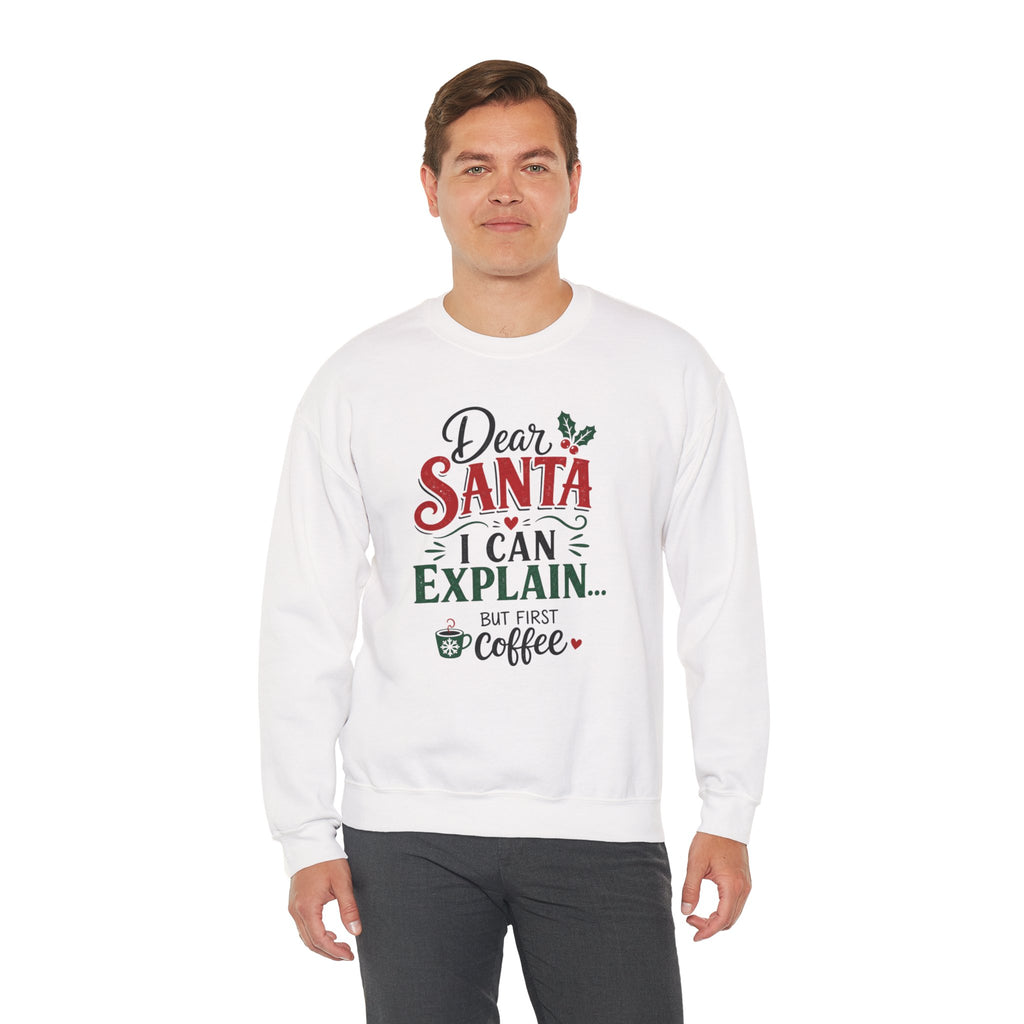 Dear Santa I Can Explain Sweatshirt, Funny Coffee Lover Christmas Shirt, Cute Holiday Crewneck, Sarcastic Xmas Coffee Gift for Her Women