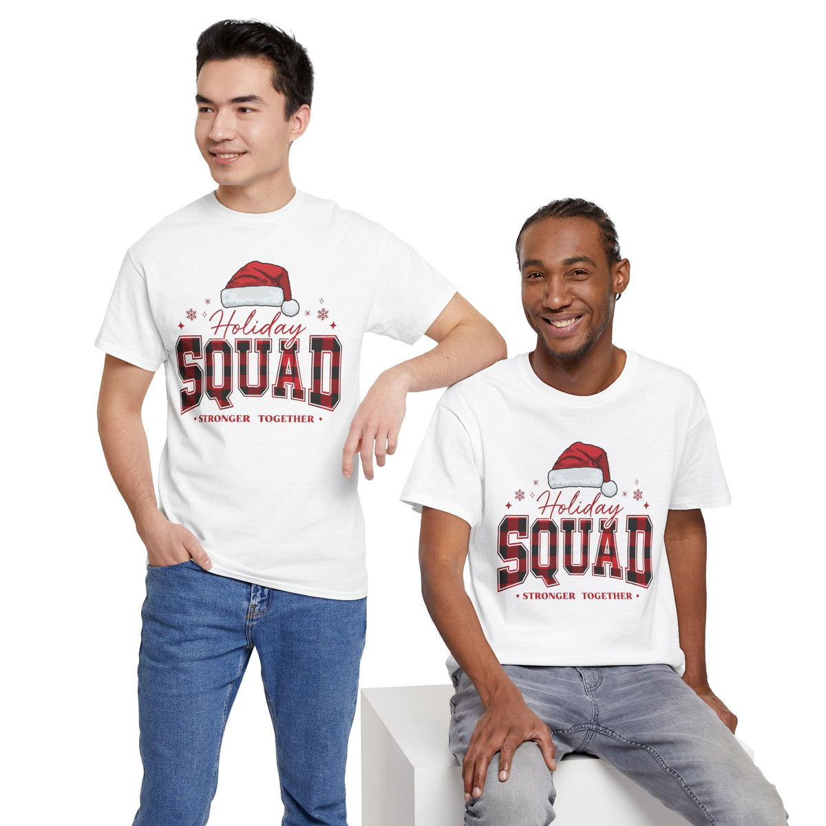 Holiday Squad Christmas Shirt | Stronger Together Tee | Santa Hat Varsity Design | Matching Family Xmas T-Shirt | Group Holiday Gift