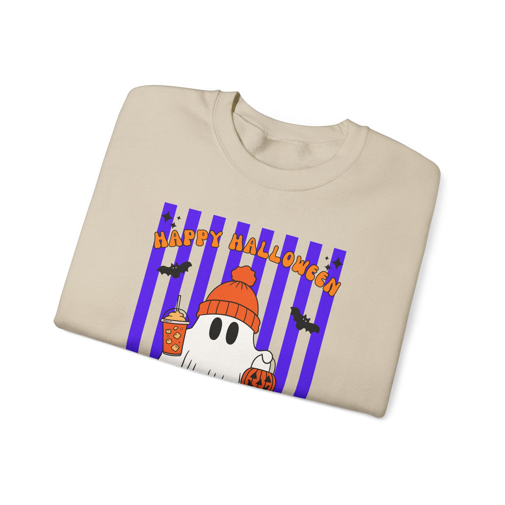 Boo Ghost Halloween Sweatshirt, Cute Ghost Pumpkin Striped Crewneck, Witch Hat Ghost Shirt, Fall Halloween Sweater, Halloween Gift