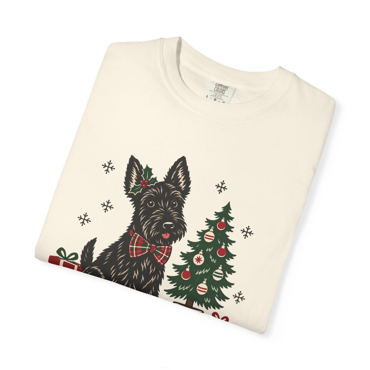 Scottie Dog Christmas Shirt, Scottish Terrier Holiday Tee, Dog Lover Gift, Cute Christmas Tree Present Graphic Tee, Womens Xmas Top