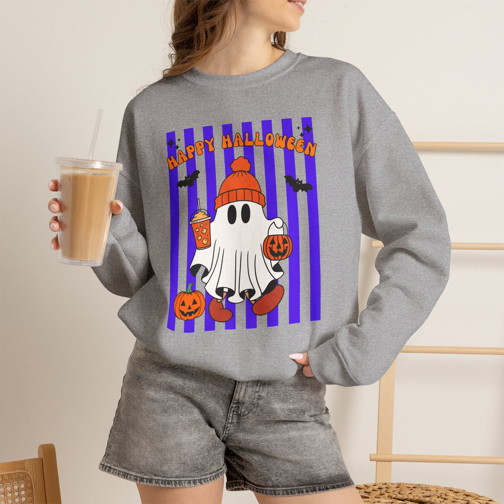 Boo Ghost Halloween Sweatshirt, Cute Ghost Pumpkin Striped Crewneck, Witch Hat Ghost Shirt, Fall Halloween Sweater, Halloween Gift