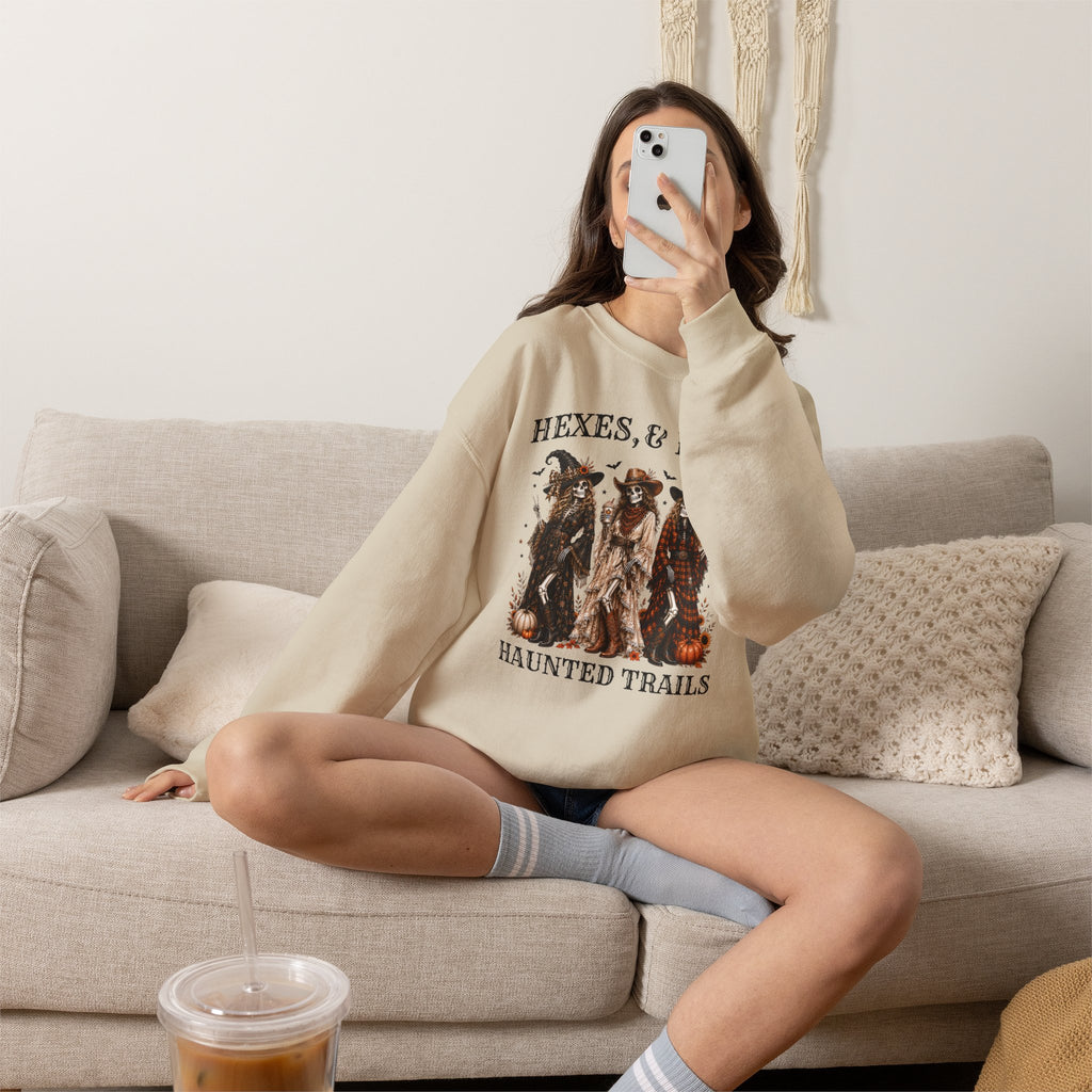 Hexes & Hats Haunted Trails Sweatshirt, Western Halloween Crewneck, Cowgirl Witch Sweater, Spooky Cowgirl Fall Shirt, Rodeo Halloween Gift