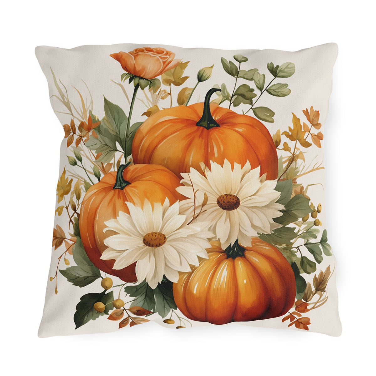 Pumpkin Daisy Pillow Cover Fall Throw Pillow Autumn Farmhouse Home Decor Watercolor Floral Cushion Cover Thanksgiving Housewarming Gift