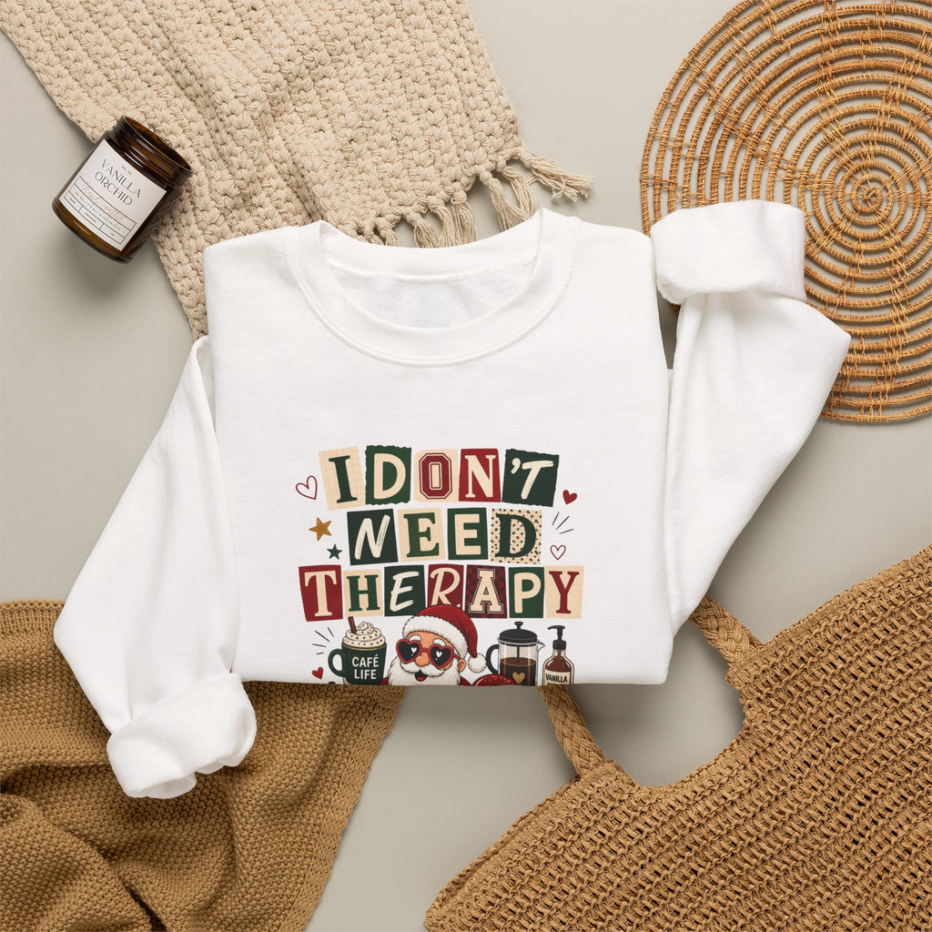 Christmas Sweatshirt I Don't Need Therapy I Need Coffee Funny Santa Coffee Lover Shirt Xmas Plaid Retro Holiday Gift for Women