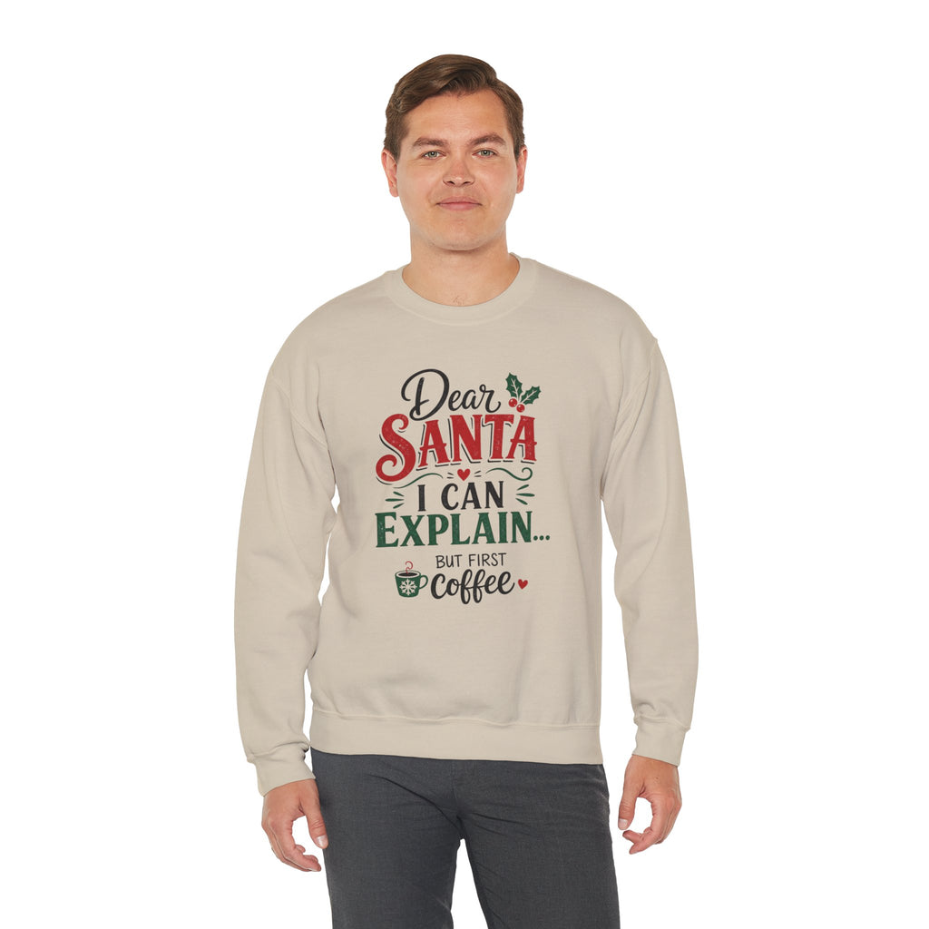 Dear Santa I Can Explain Sweatshirt, Funny Coffee Lover Christmas Shirt, Cute Holiday Crewneck, Sarcastic Xmas Coffee Gift for Her Women