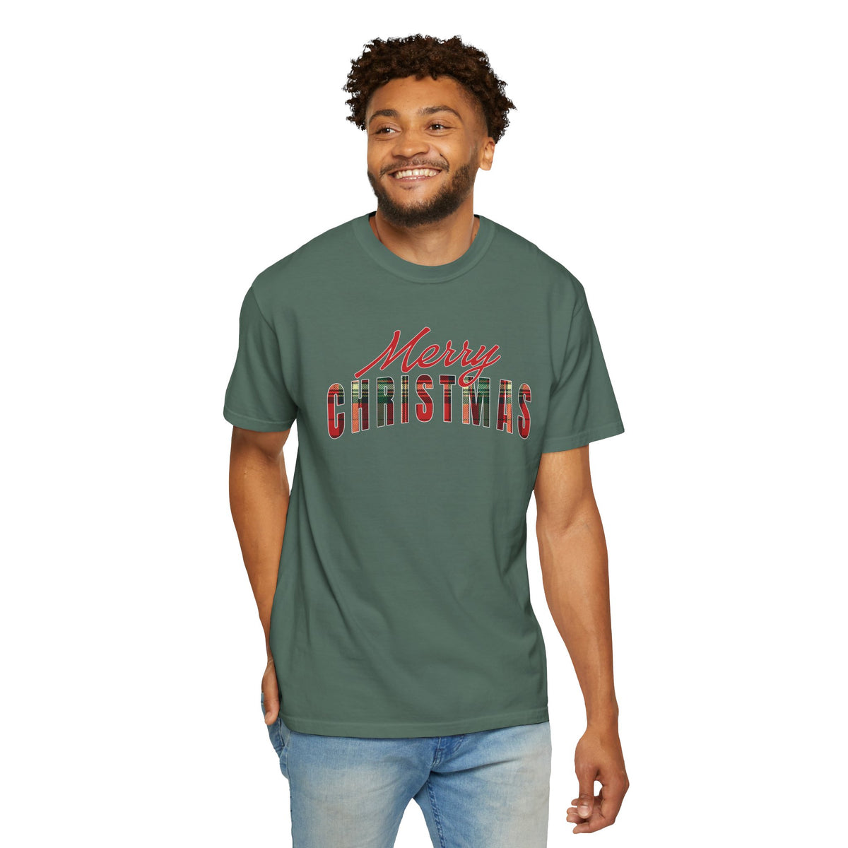 Comfort Color Merry Christmas T-Shirt, Buffalo Plaid Holiday T-Shirt, Women's Xmas Graphic Tee, Cute Christmas Gift for Her, Family Shirt