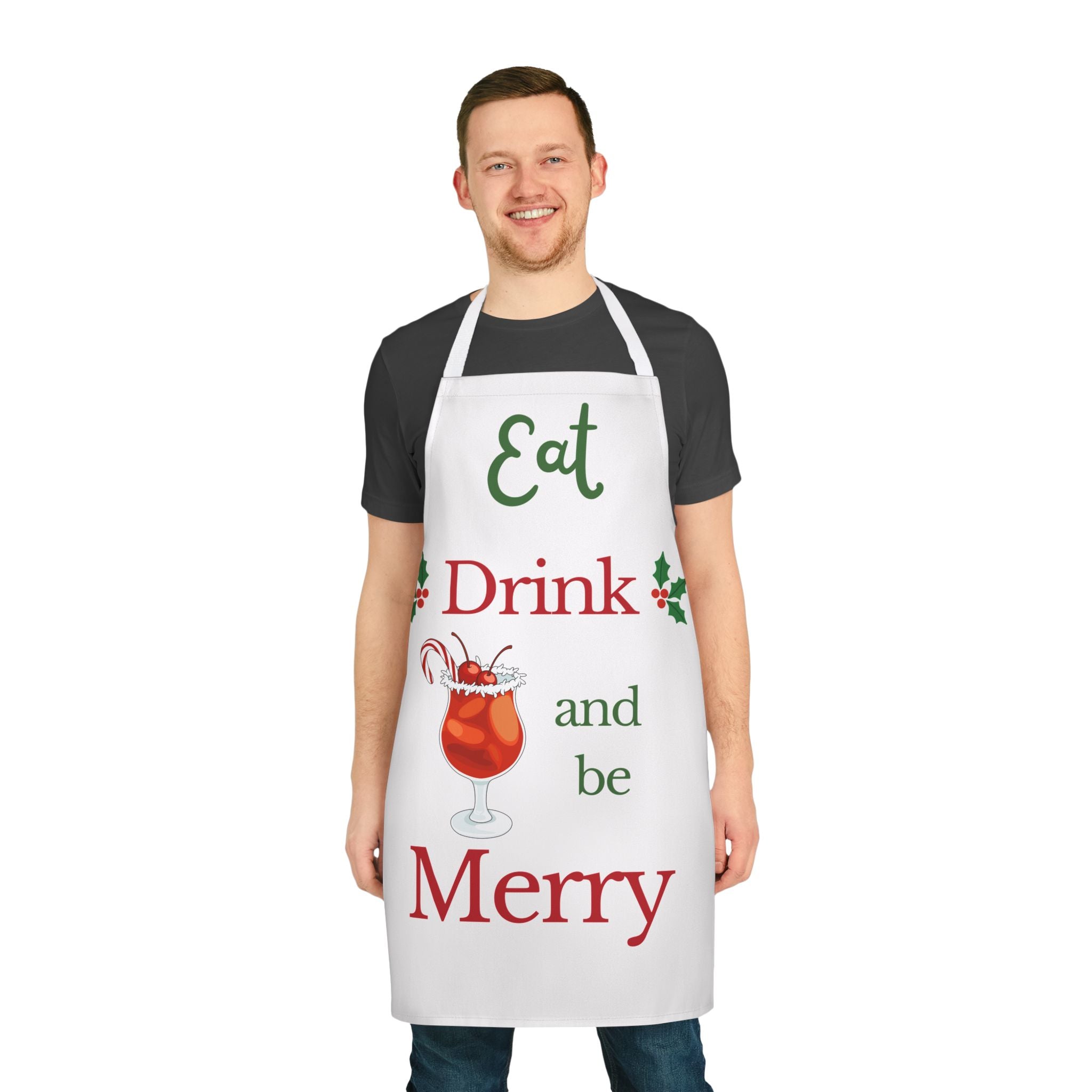 Eat Drink and Be Merry Apron Christmas Cocktail Apron Holiday Kitchen Apron Funny Christmas Party Apron Hostess Gift Xmas Cooking Apron