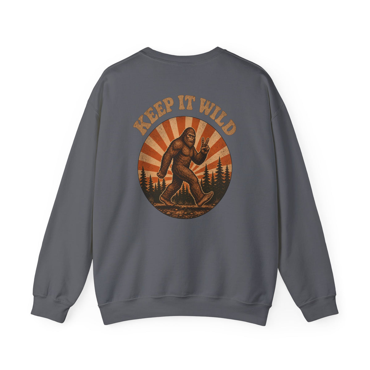Keep It Wild Bigfoot Sweatshirt, Retro Sasquatch Sunset Graphic Tee, Outdoor Camping Nature Lover Gift, Unisex Crewneck Pullover