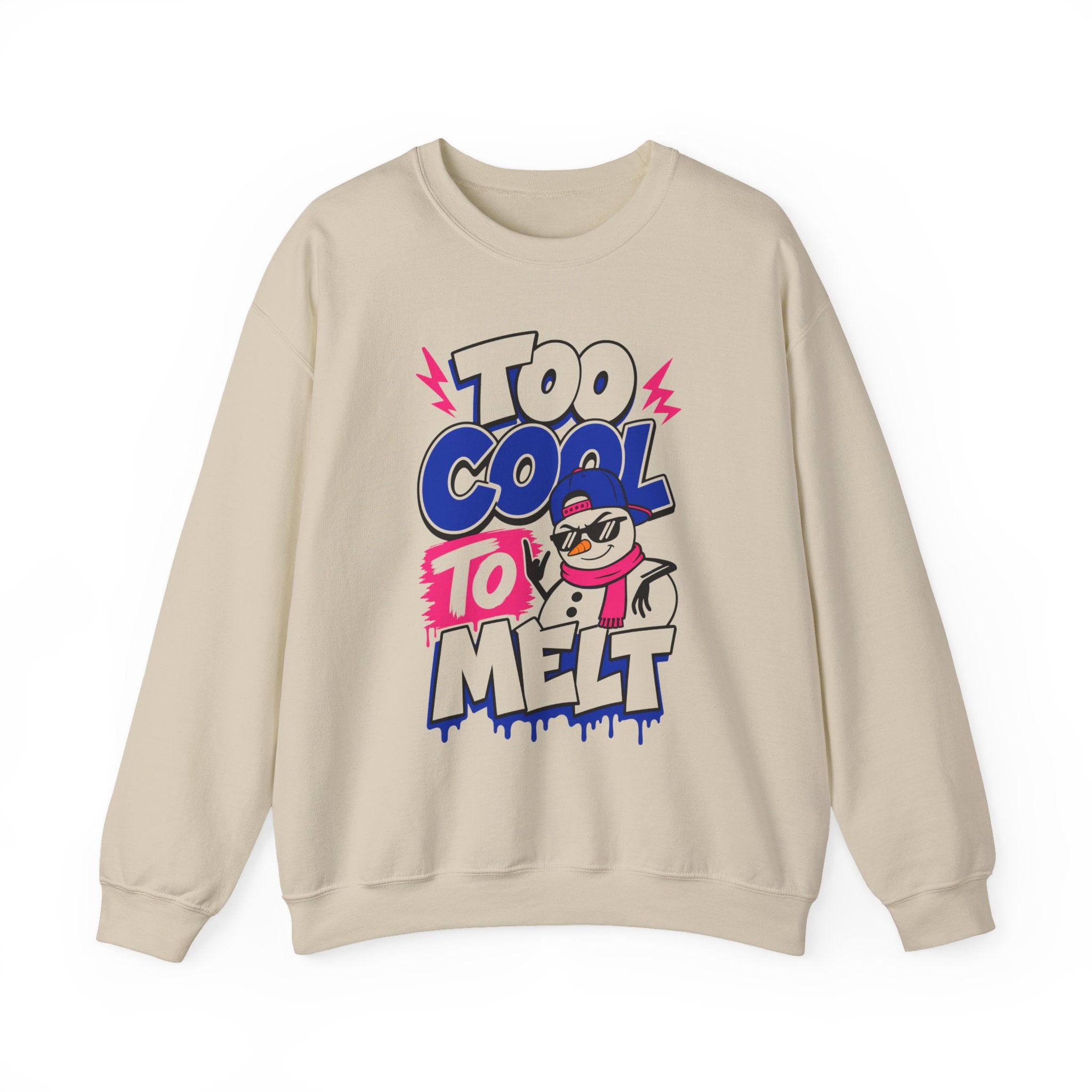 Too Cool To Melt Sweatshirt, Funny Snowman Christmas Sweatshirt, Retro Winter Graphic Crewneck, Cute Holiday Sweatshirt Gift for Her Him